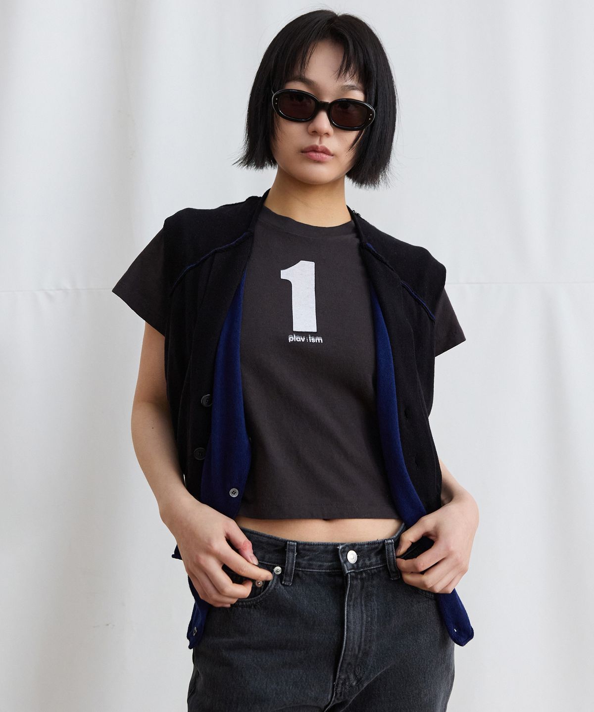 플라비즘(PLAVISM) Layered Knit Vest - Black