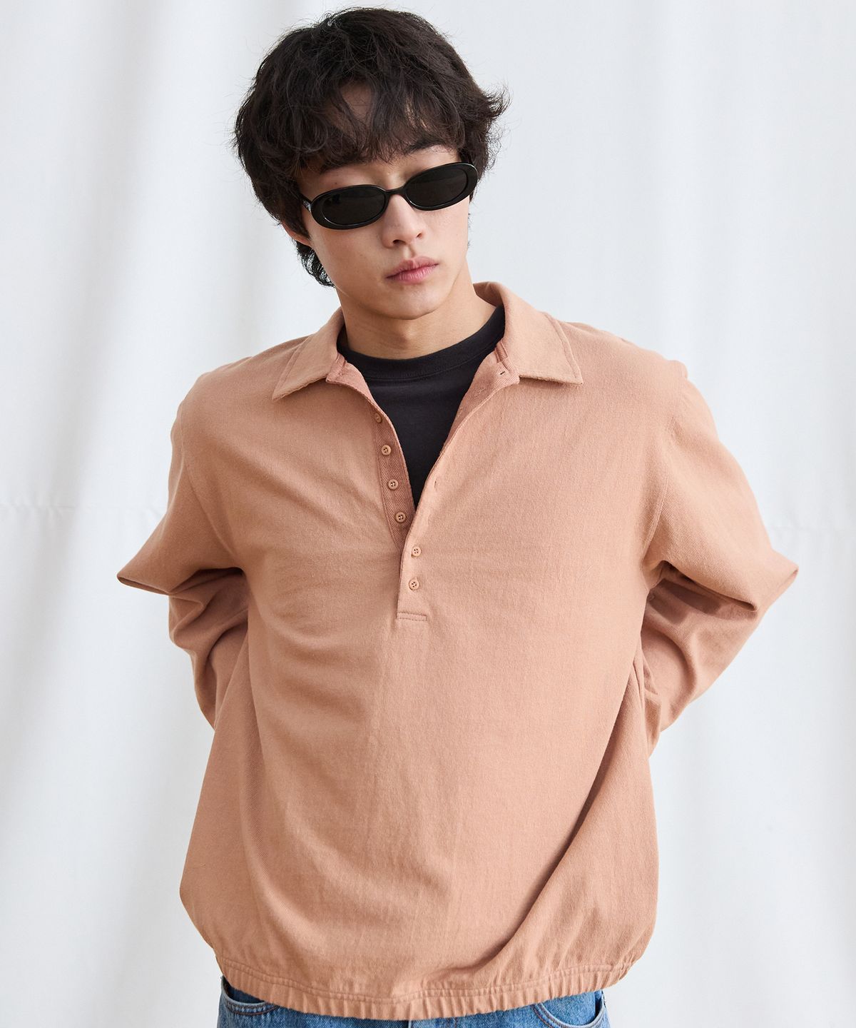 플라비즘(PLAVISM) Long Placket Polo Tee - Dark Orange