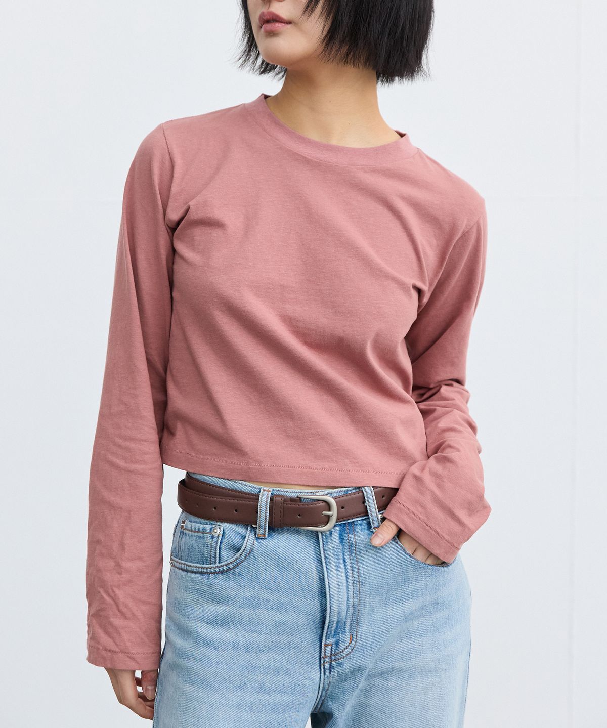 플라비즘(PLAVISM) Women Crop Long Sleeve Tee - Dark Orange
