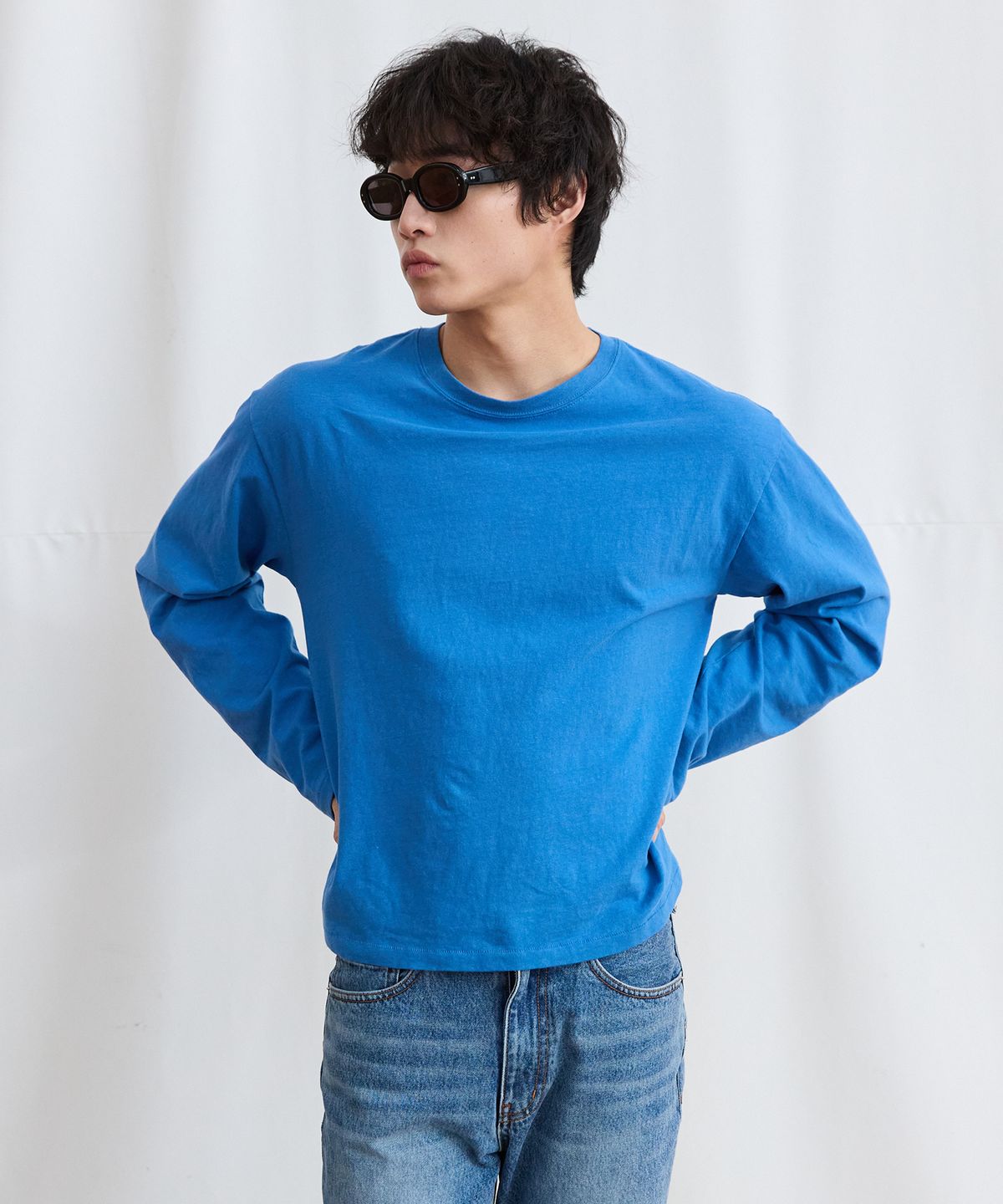 플라비즘(PLAVISM) Men Crop Long Sleeve Tee - Blue