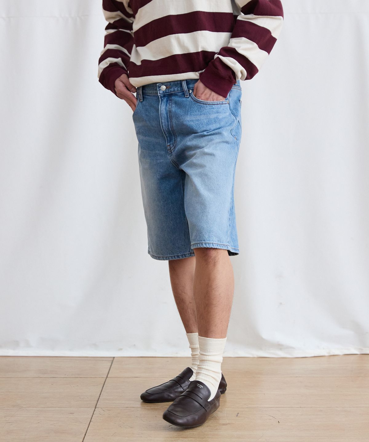 플라비즘(PLAVISM) Men Overcut Denim Shorts - Light blue