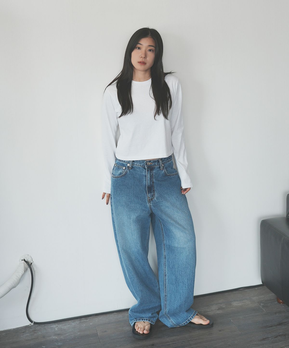 플라비즘(PLAVISM) Women PLVM Wide Fit Denim - Mid Blue