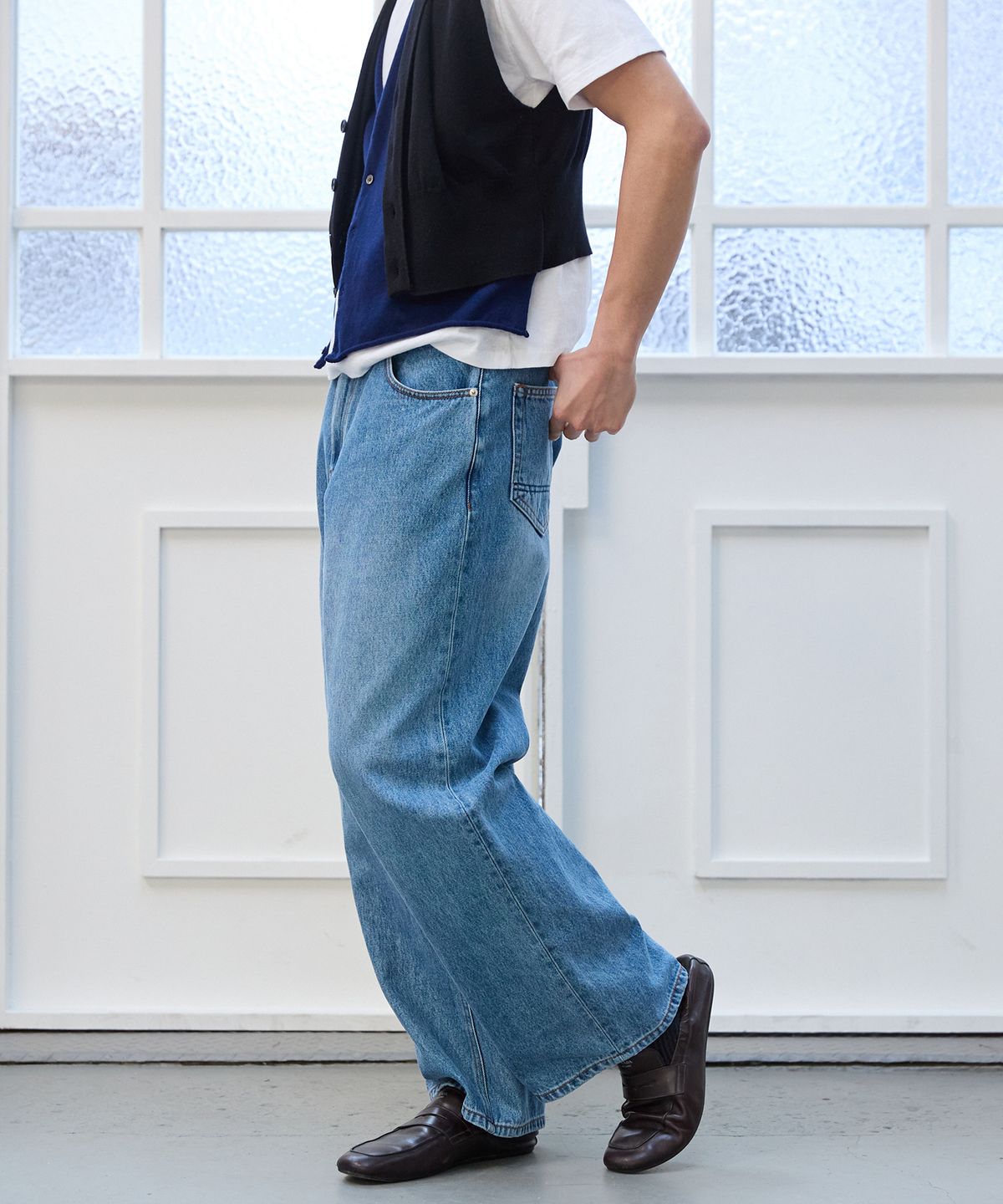 플라비즘(PLAVISM) Men PLVM Wide Fit Denim - Mid Blue
