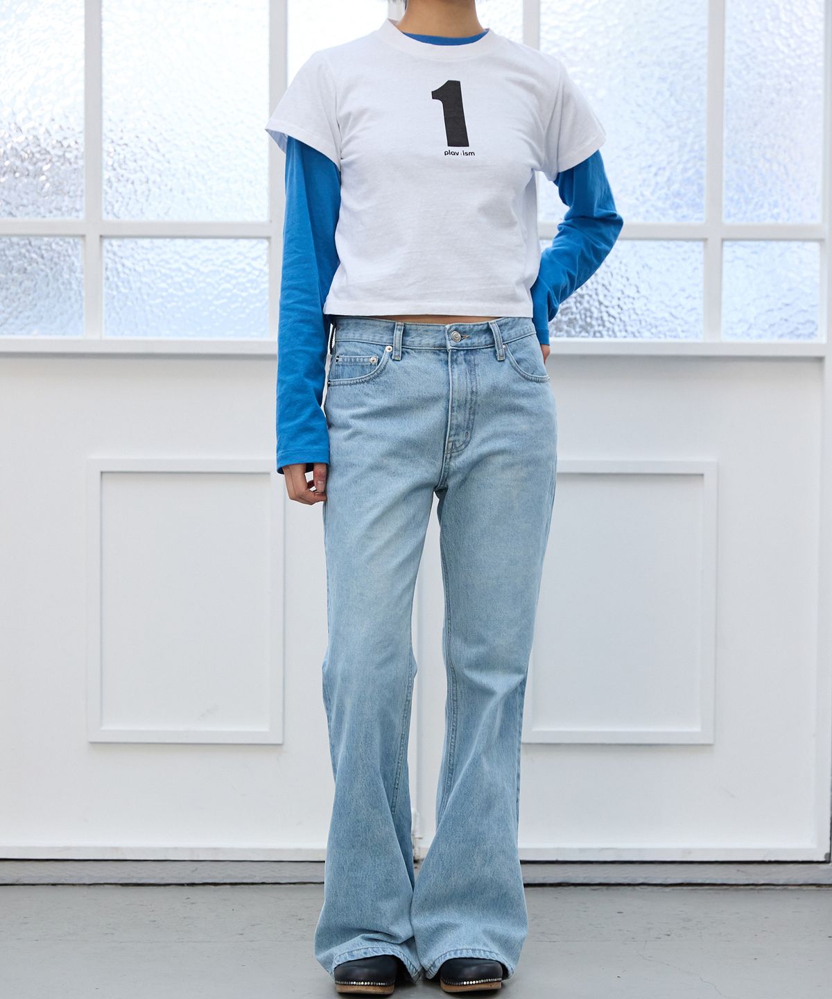 플라비즘(PLAVISM) Women PLVM Bootcut Denim - Light Blue