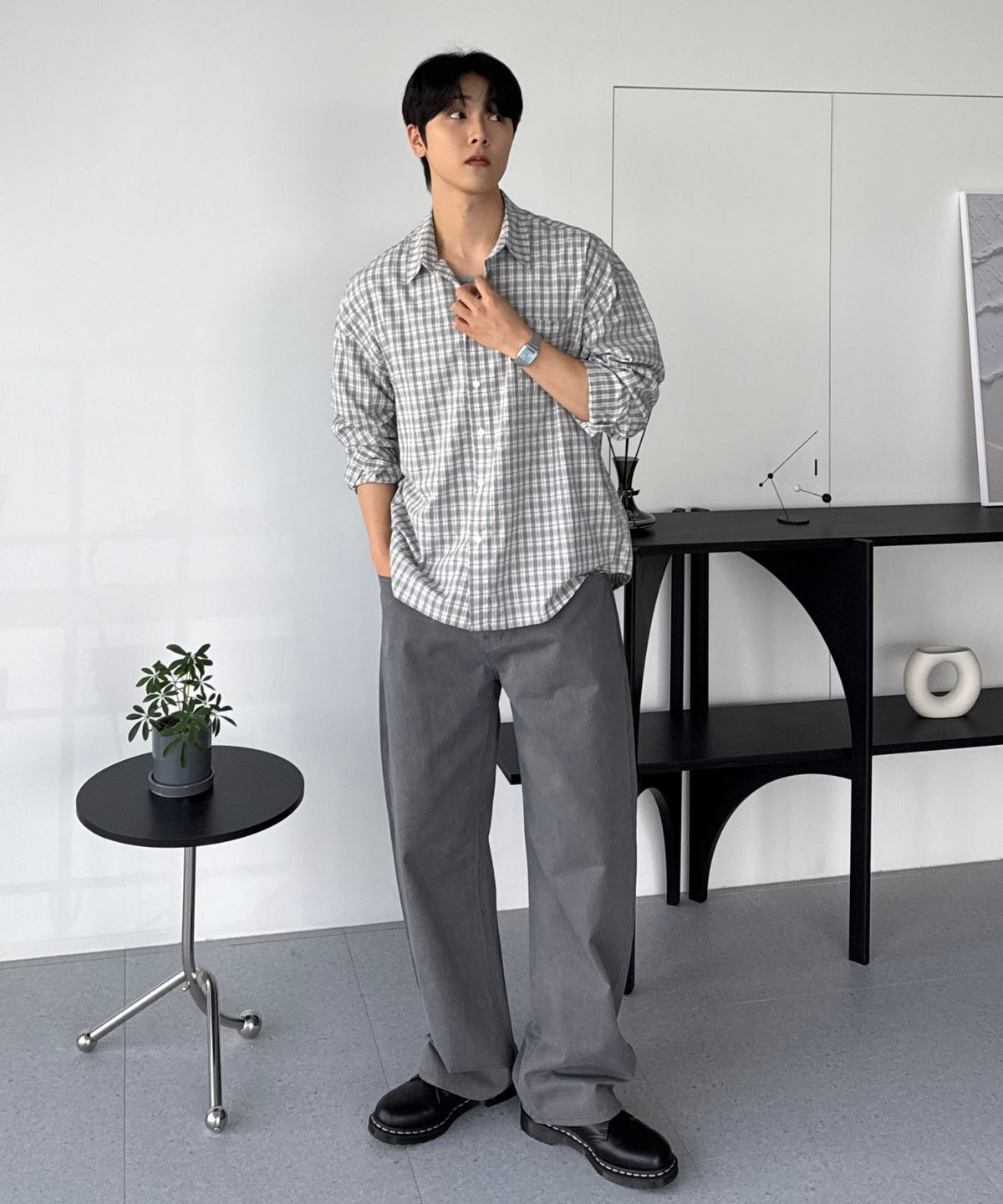 효지(HYOJI) 26 SS 세미 크롭 라이트웨이트 체크 셔츠 (5컬러)