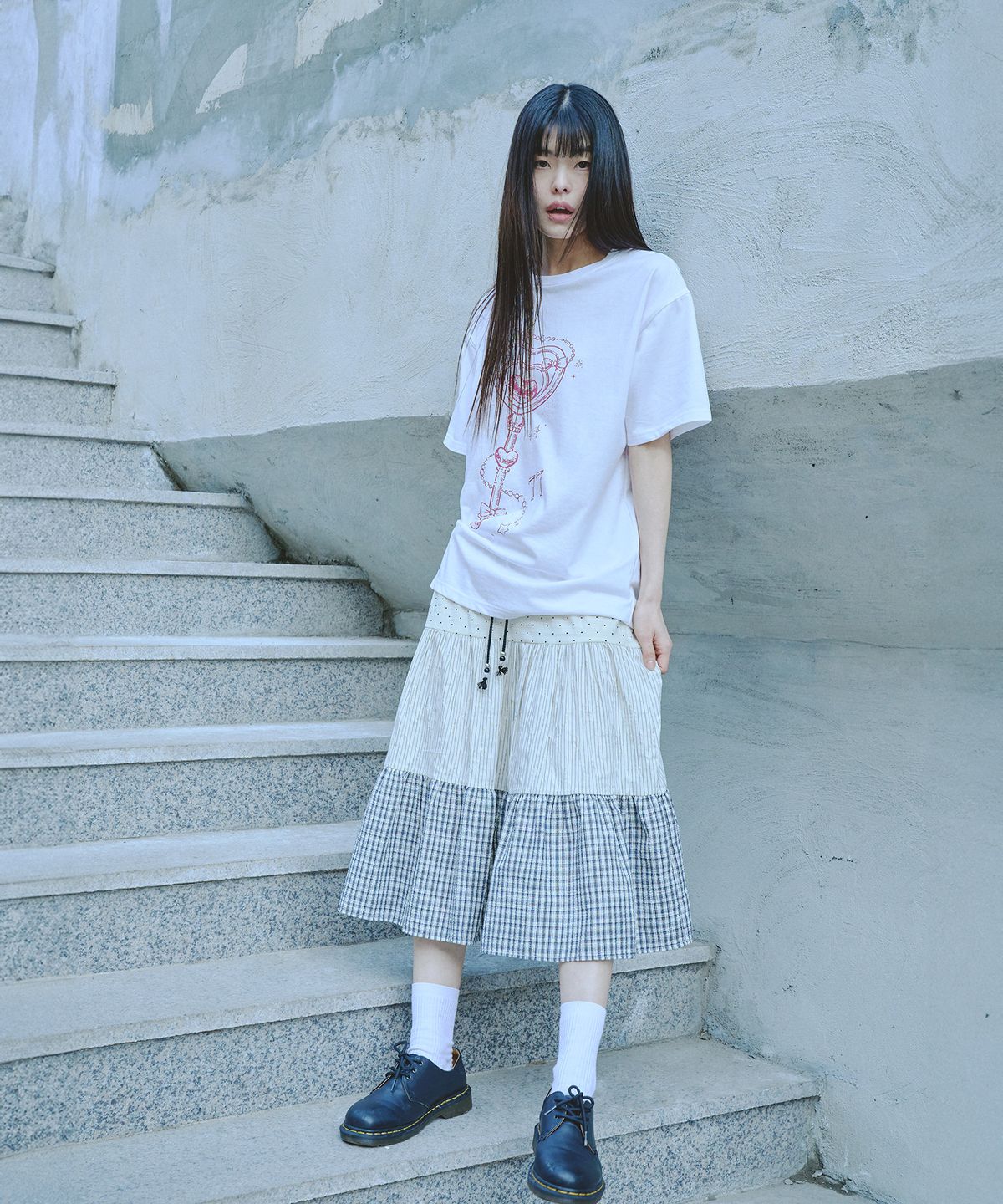 미헤브(MIHEV) 쓰리패턴 셔링 빈티지 스커트 아이보리
