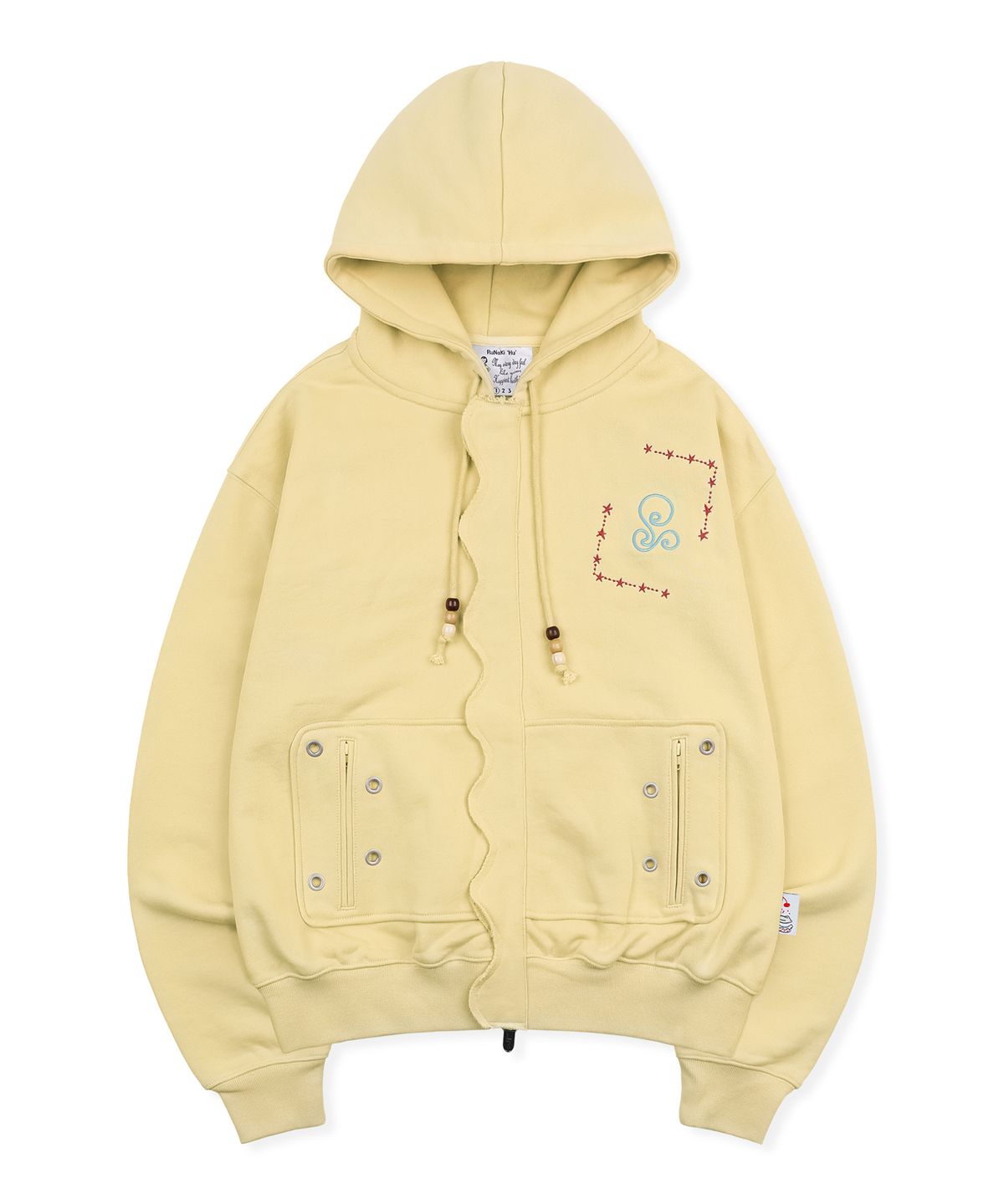 루나키후(RuNaKi'Hu') WXJ043 요하쿠 물결 아일렛 후드 집업 (CREAM YELLOW)