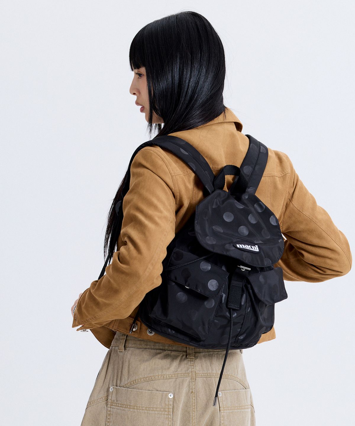 마크니(MACNI) POLKA DOT FLAP BACKPACK BLACK