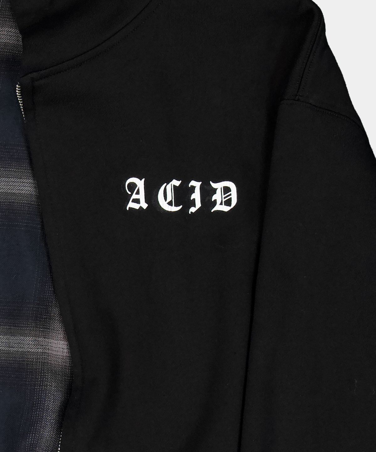 슬로우애시드(SLOW ACID) 리버시블 플란넬 체크 후드 집업 [블랙]