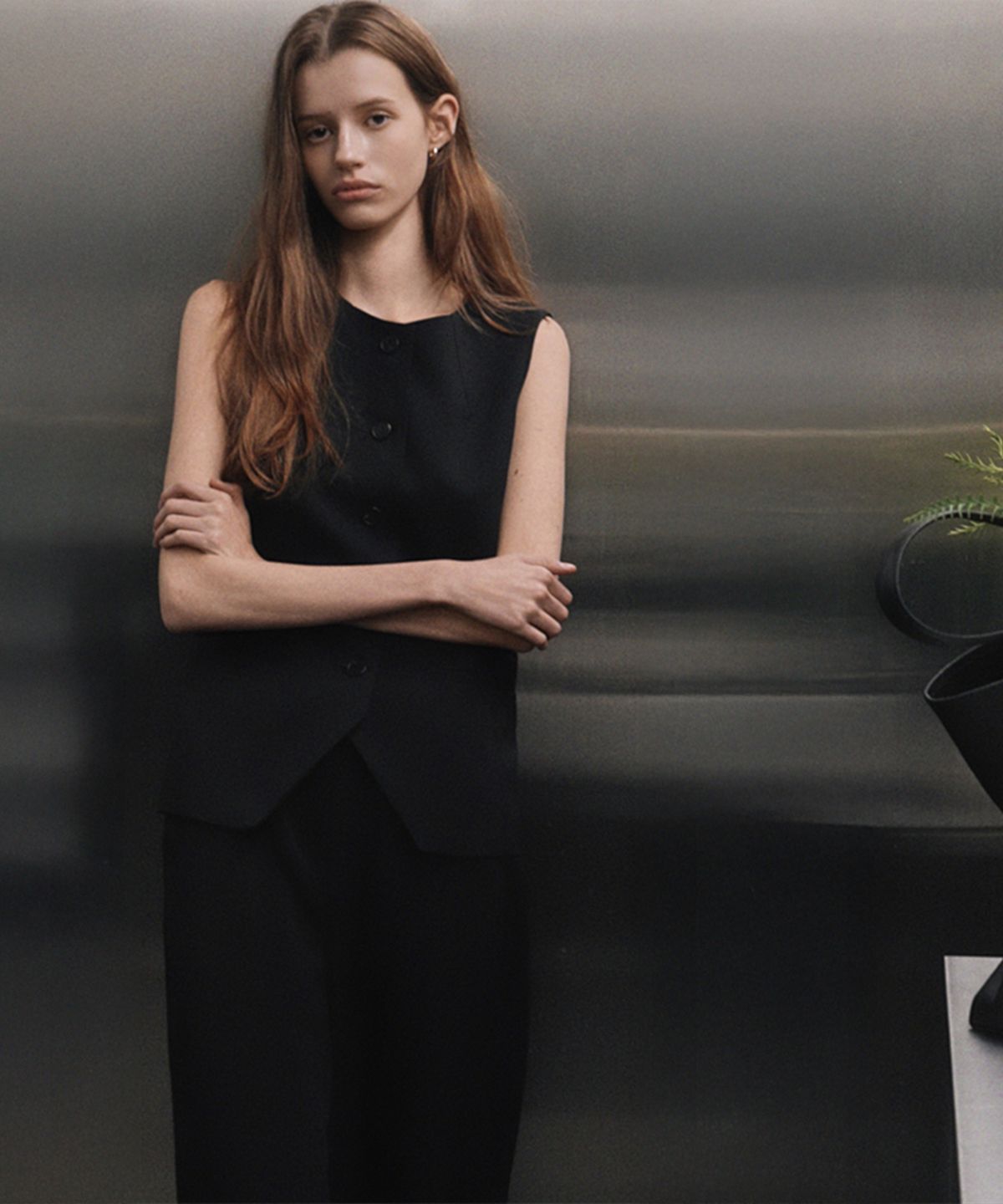 퀸스래빗(Q'SRB) Formal Stretch Wide-Leg Curved Slacks