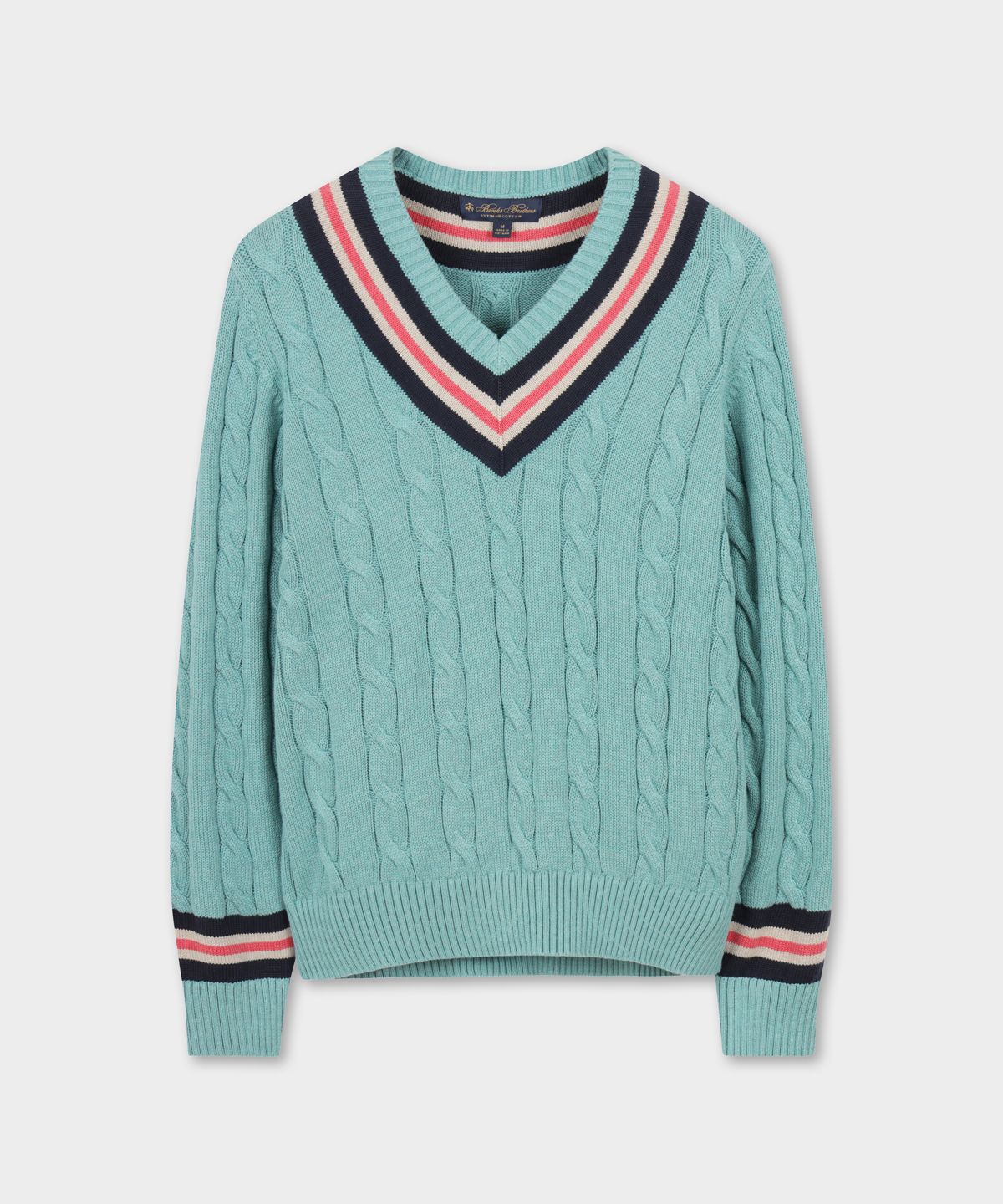 브룩스 브라더스(BROOKS BROTHERS) 테니스 브이넥 케이블 스웨터 (라이트블루) (BBWNMMG102)