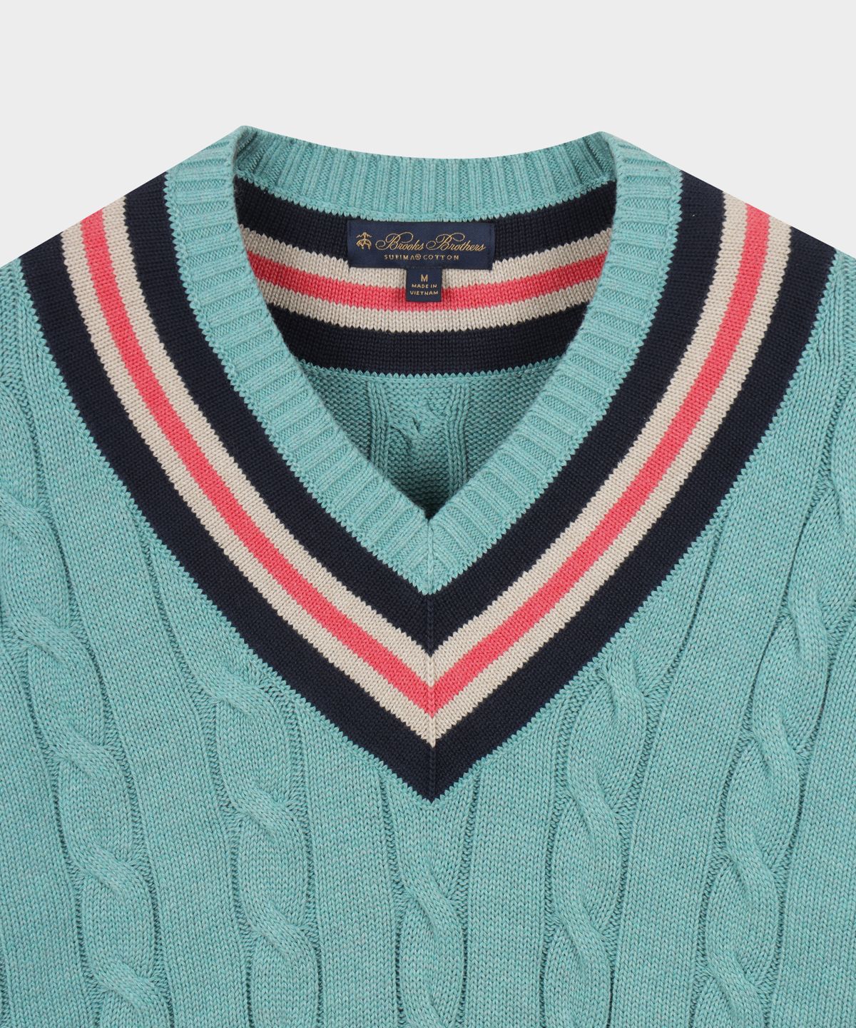 브룩스 브라더스(BROOKS BROTHERS) 테니스 브이넥 케이블 스웨터 (라이트블루) (BBWNMMG102)