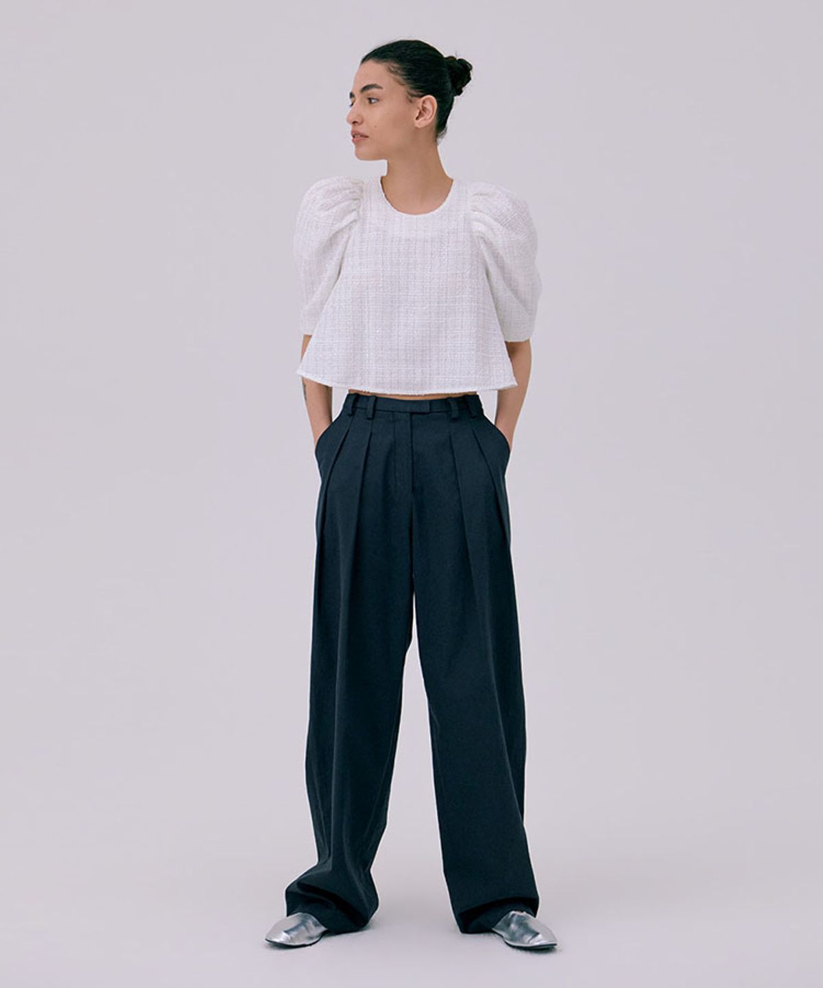 분더캄머(WNDERKAMMER) 26 Zigzag Wide Pants_Navy(26 지그재그 와이드 팬츠_네이비