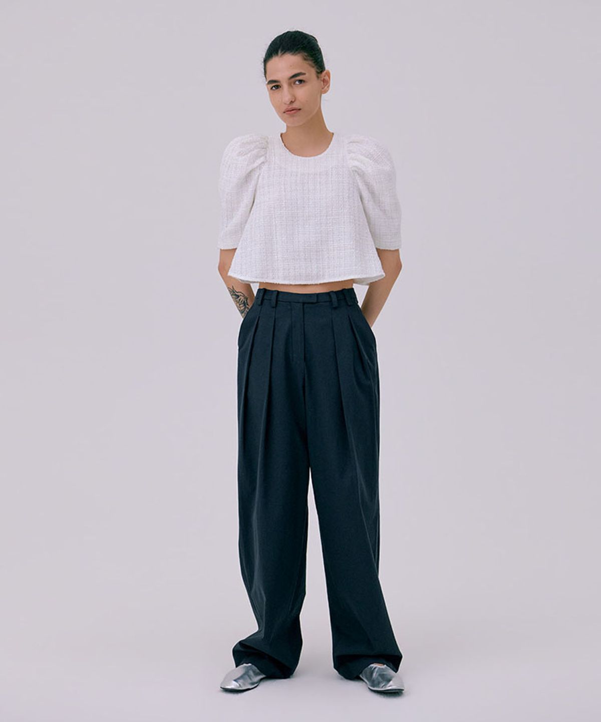 분더캄머(WNDERKAMMER) 26 Zigzag Wide Pants_Navy(26 지그재그 와이드 팬츠_네이비