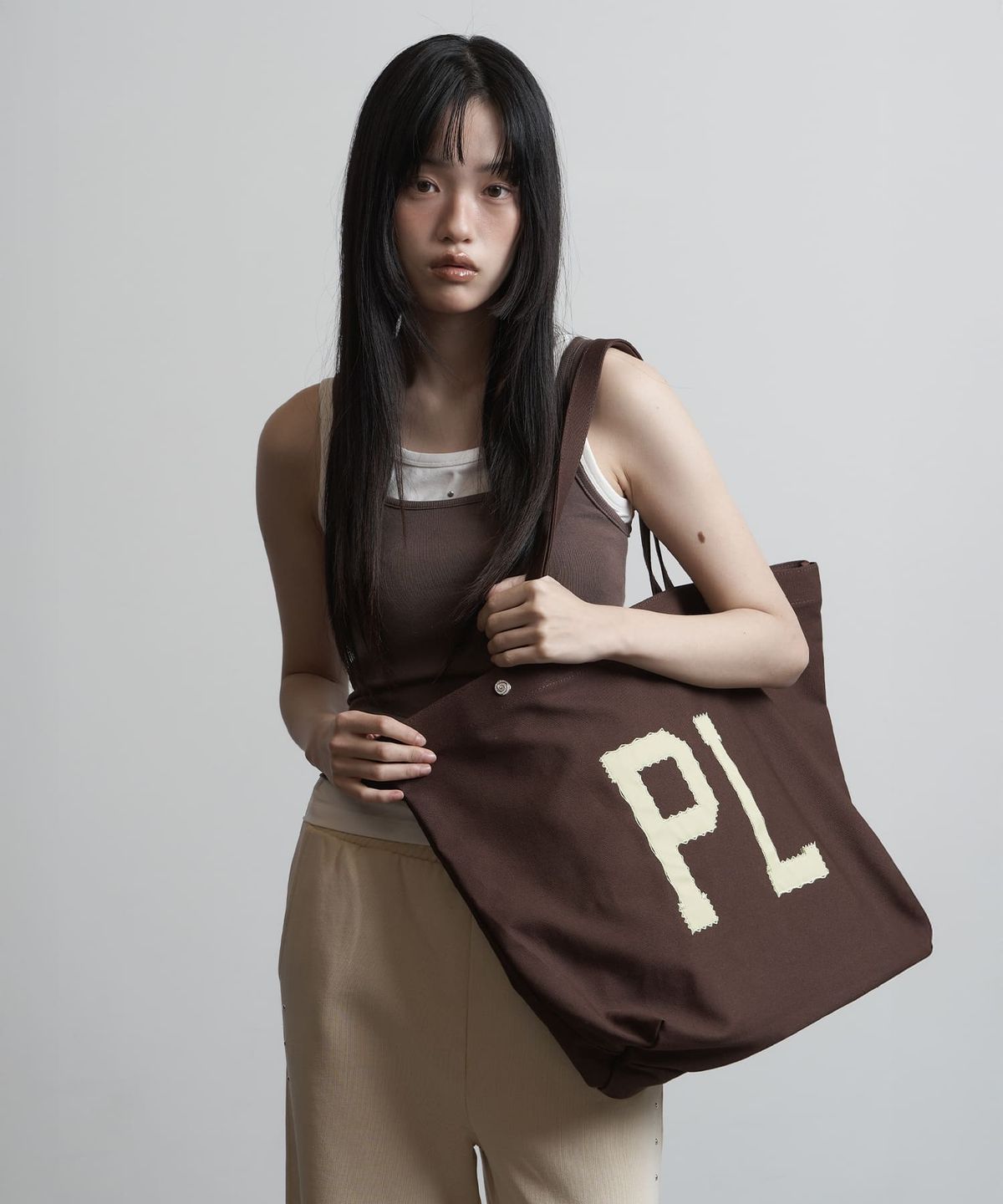 피넛루프(PEANUT LOOP) PL Applique Canvas bag Brown