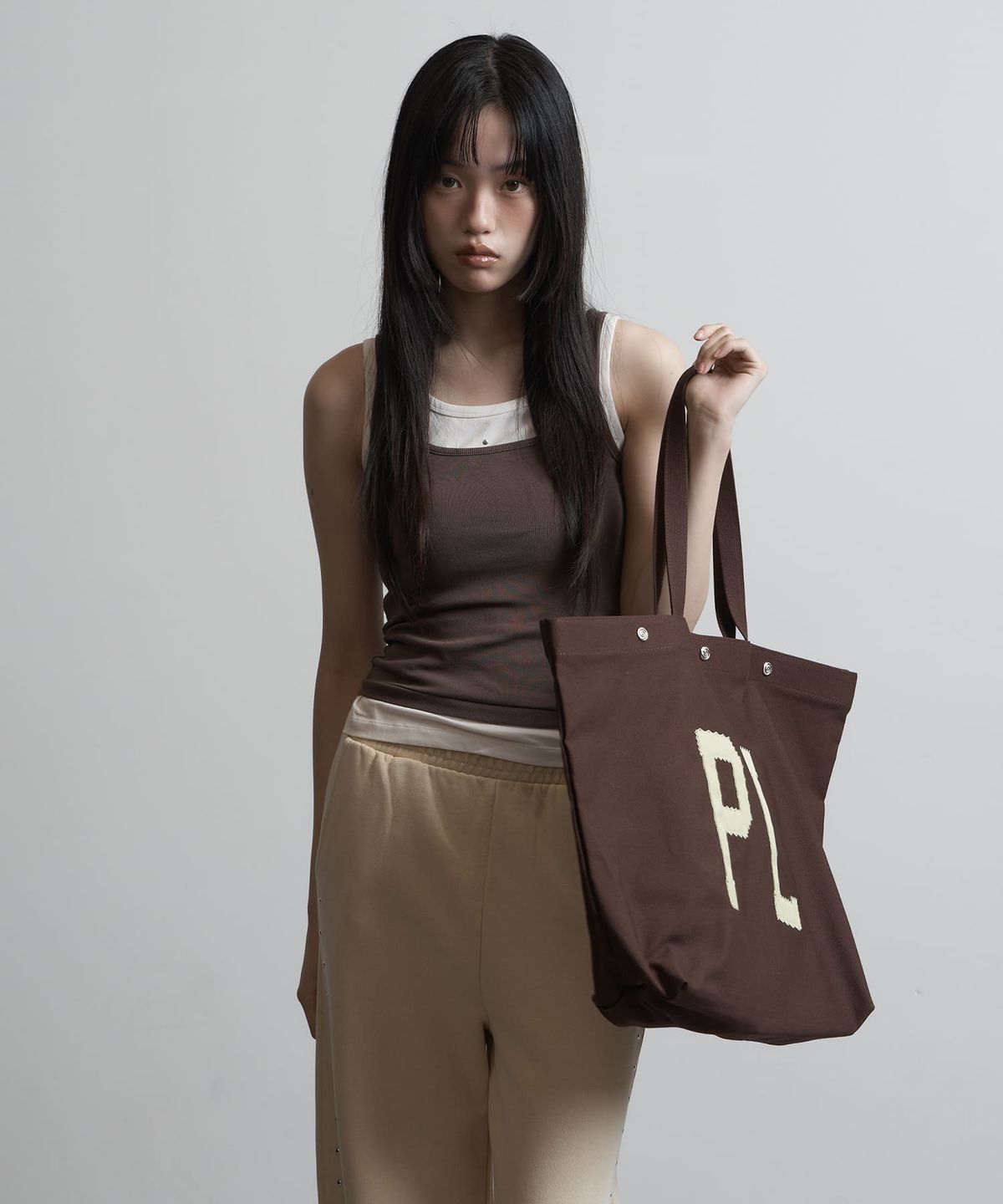 피넛루프(PEANUT LOOP) PL Applique Canvas bag Brown