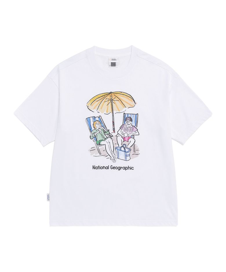 N262UTS908 바캉스 그래픽 세미오버핏 반팔 티셔츠 WHITE