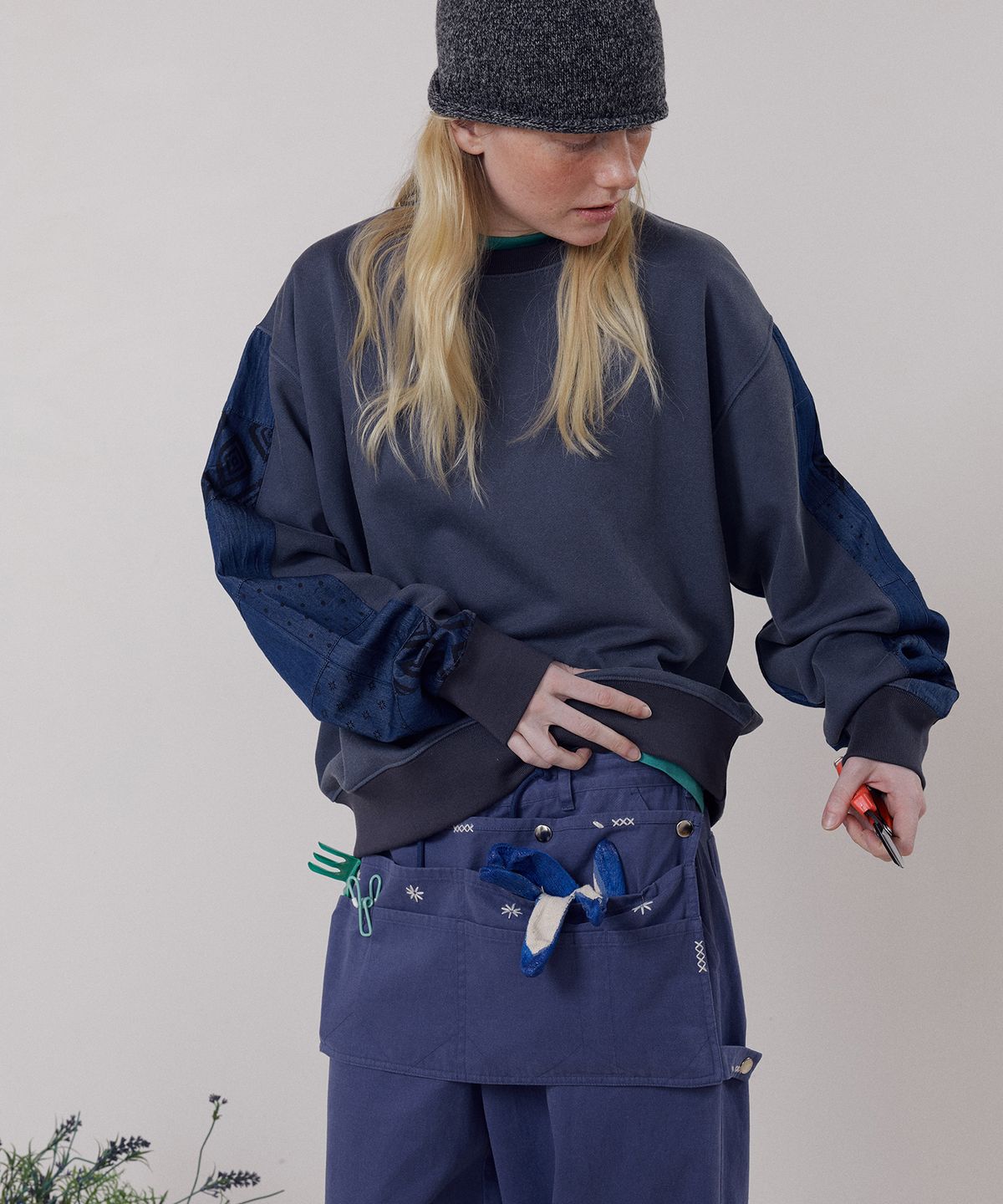 프리터(FRITUR) Patchwork Denim Sweatshirt Navy_F261TS06