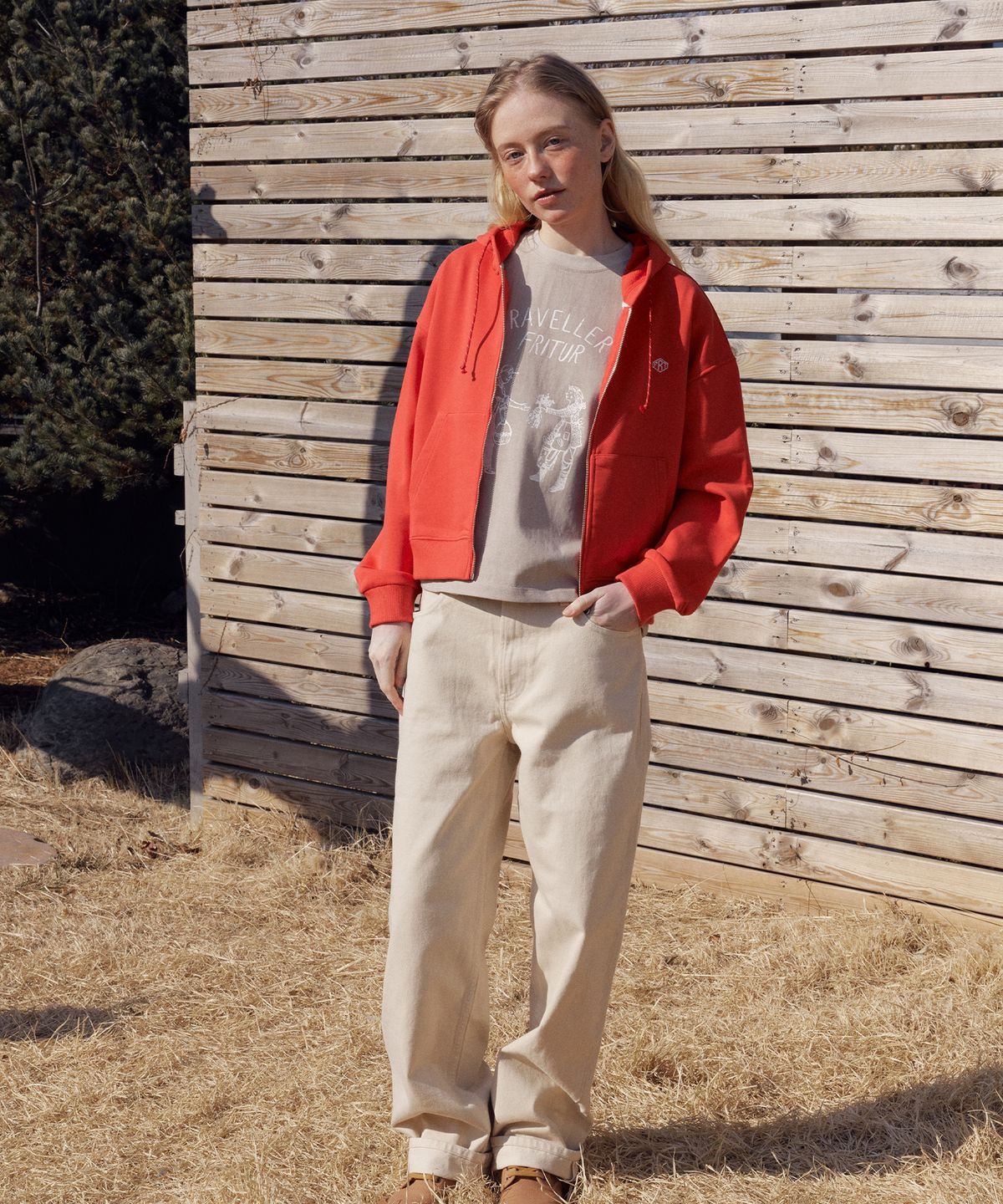 프리터(FRITUR) Voyager Hoodie Zip-Up Light Red_F261TS05