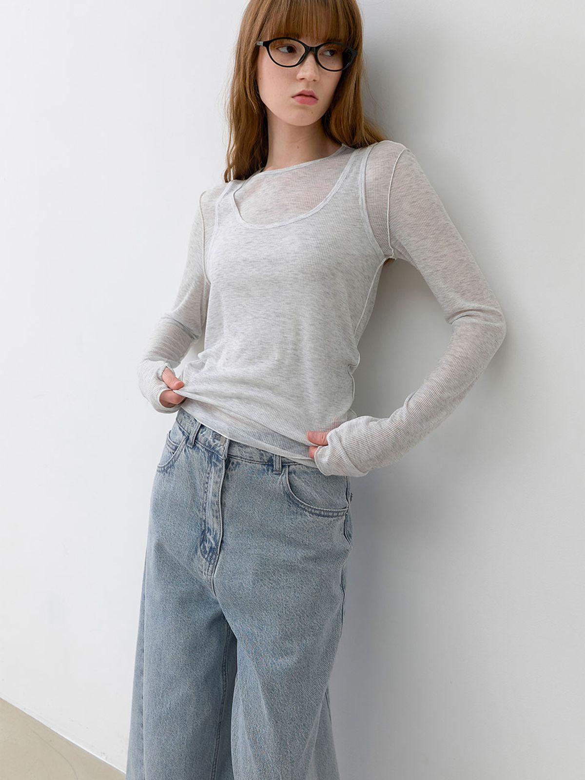 아틀리에 나인(ATELIER NAIN) AN INTERLOCK RIBBED SLIM SET-UP TEE S (T-7165)