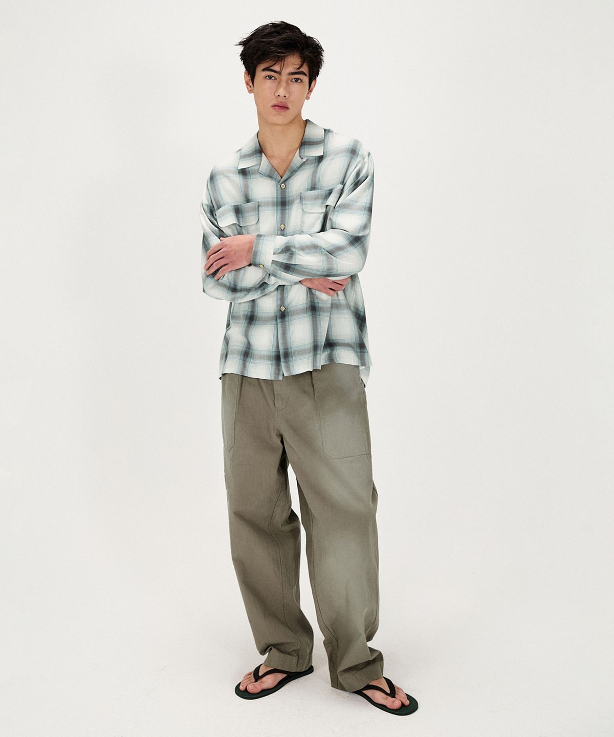 셔터(SHIRTER) FLUID CHECK BOXY SHIRT (GREEN)