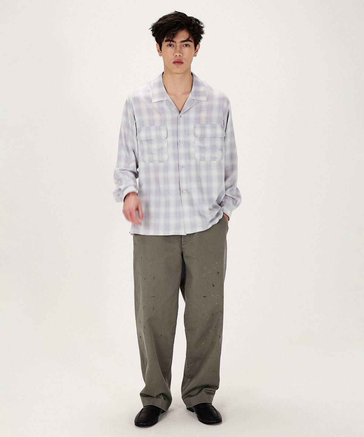 셔터(SHIRTER) FLUID CHECK BOXY SHIRT (GREY)
