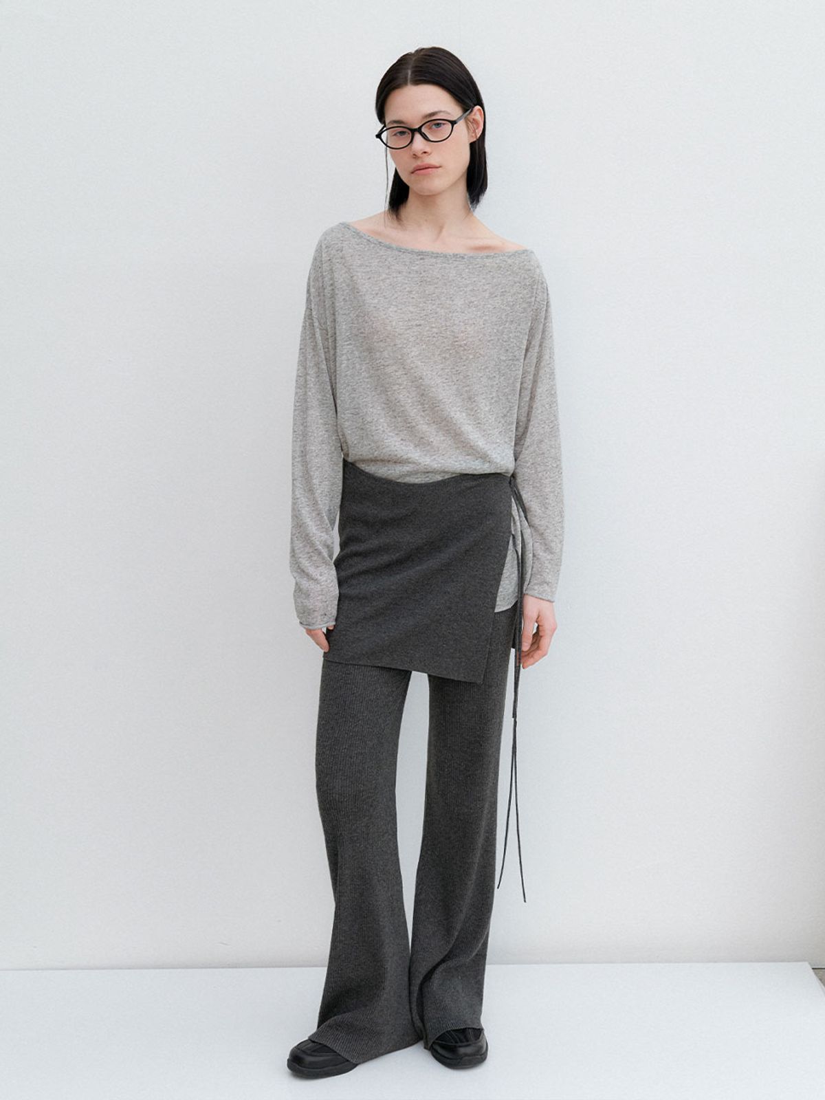 아틀리에 나인(ATELIER NAIN) AN LAYERD SKIRT SET SEMI BOOTS CUT KNIT PANTS S (PT-5740)