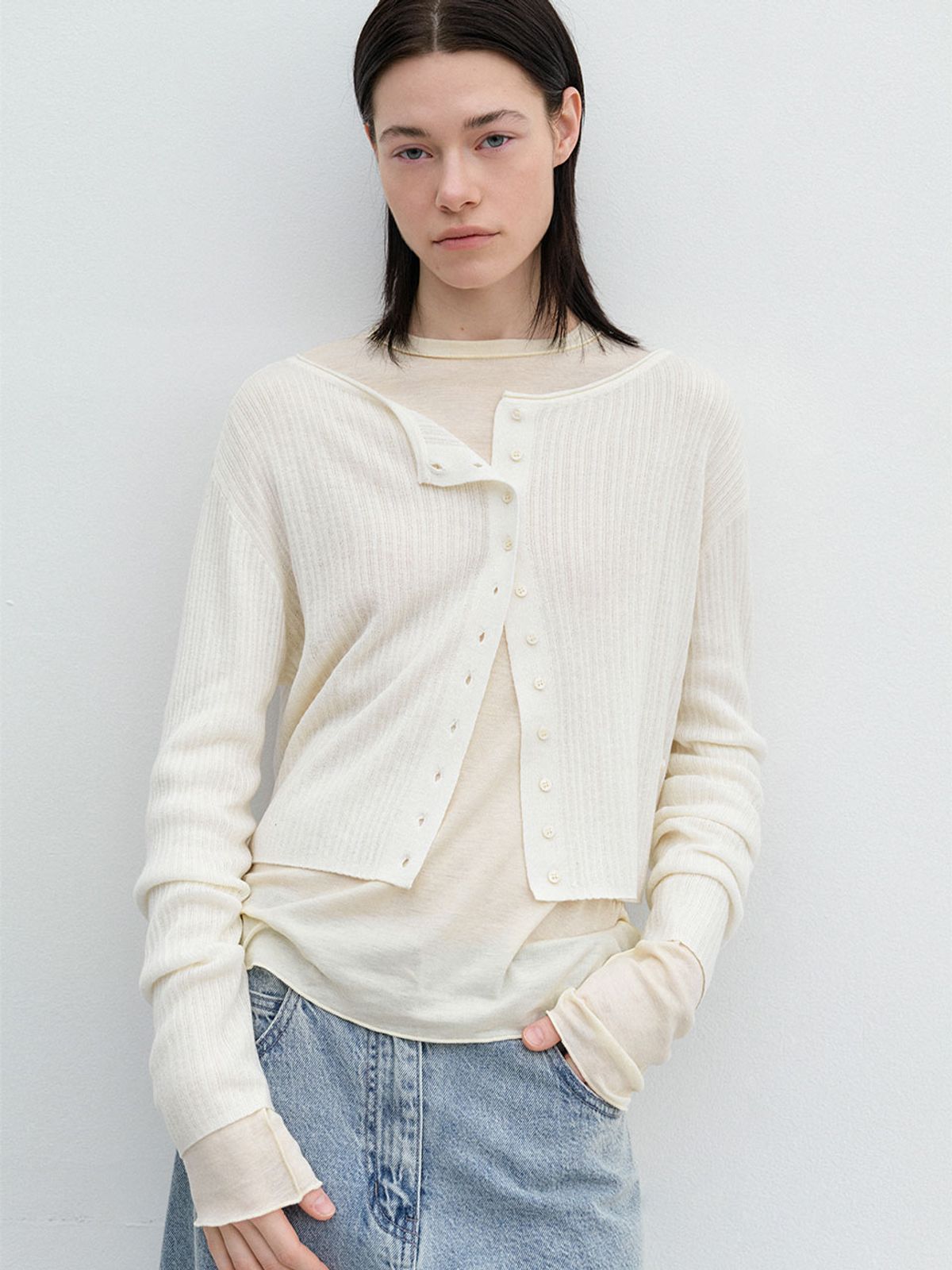 아틀리에 나인(ATELIER NAIN) AN SHEER FRESH CROP BOAT NECK CARDIGAN (CD-2257)