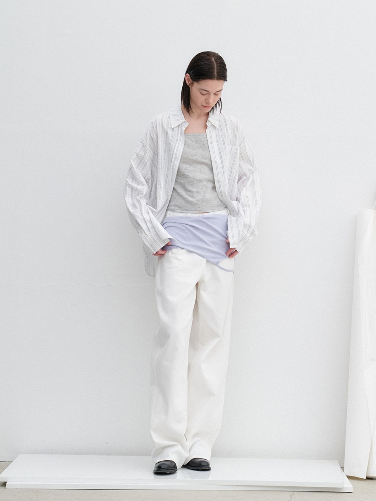 아틀리에 나인(ATELIER NAIN) AN MULTI STRIPE COTTON OVERSIZE SHIRT S (BL-4406)