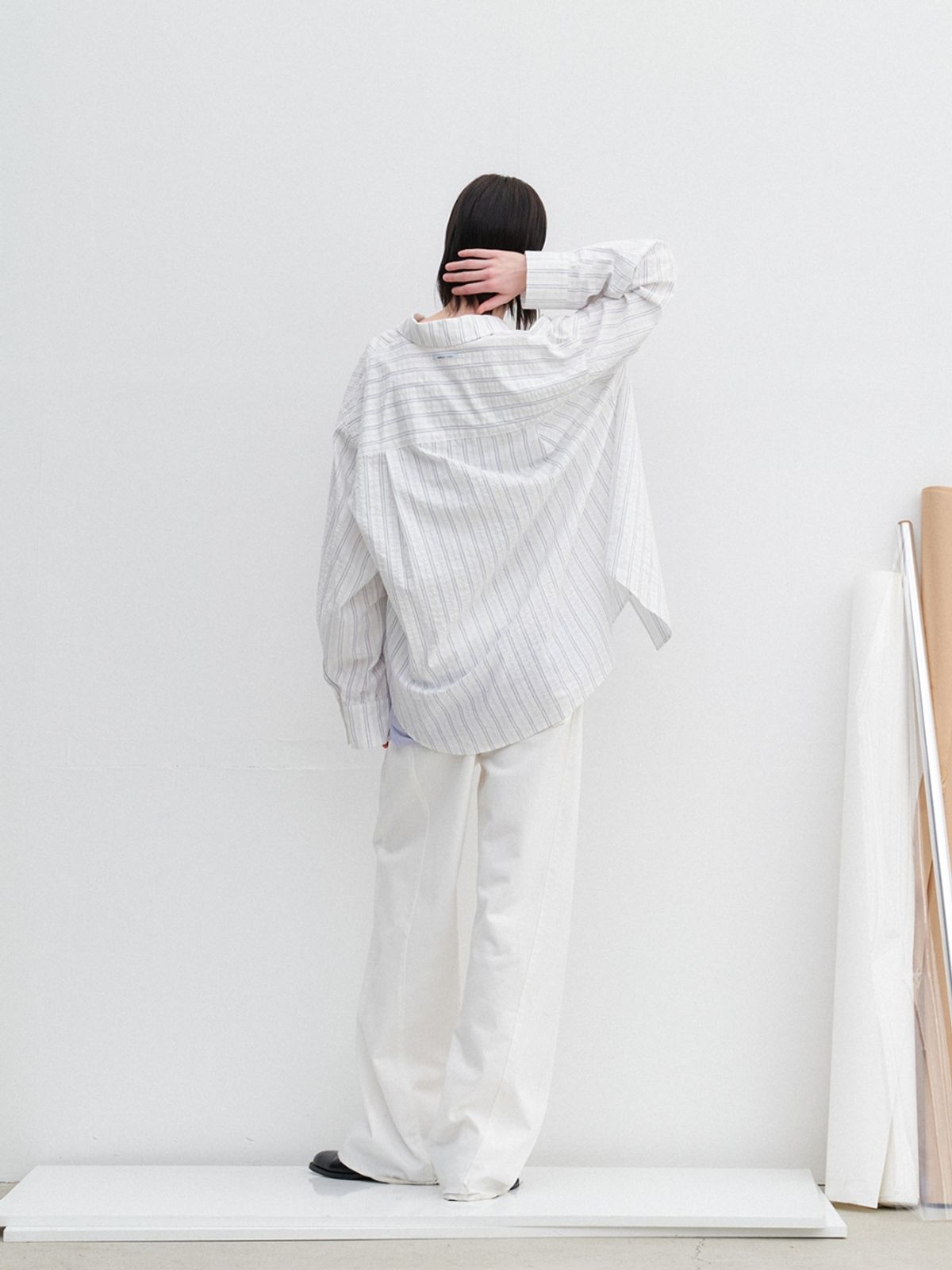 아틀리에 나인(ATELIER NAIN) AN MULTI STRIPE COTTON OVERSIZE SHIRT S (BL-4406)