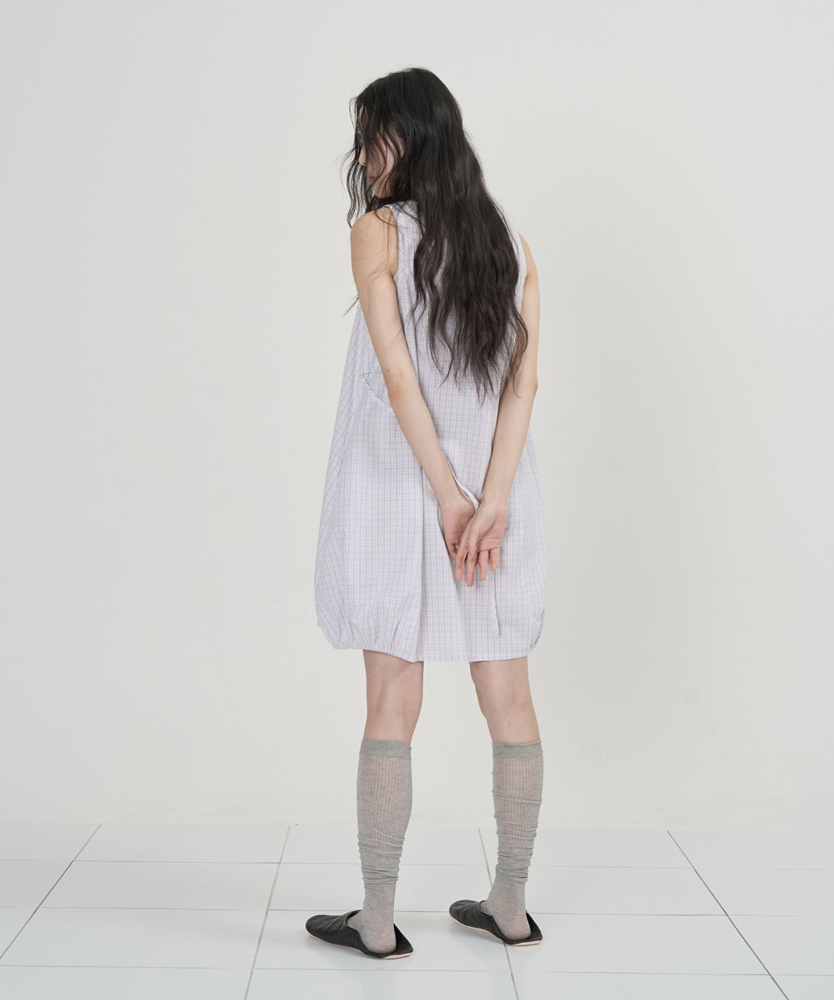 오우앗(OUAT) 벌룬 체크 원피스 (WHITE)