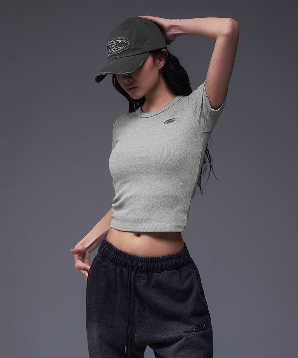 본투윈(BORN TO WIN) W B PENDANT RIBBED T-SHIRTS [MELANGE GREY]