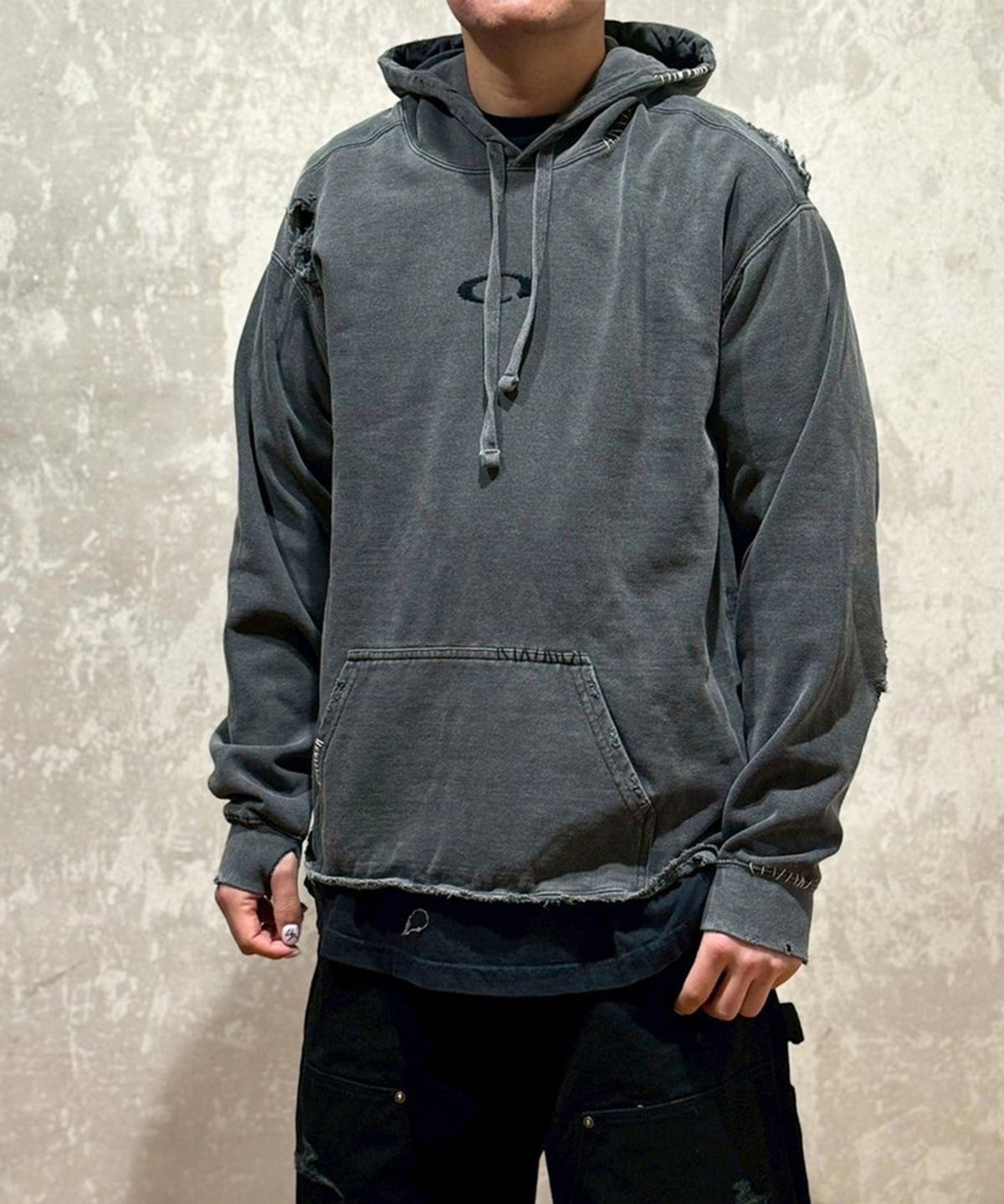 마이너스(MINUS) Inactive Hoodie With Repaired - AGED BLACK