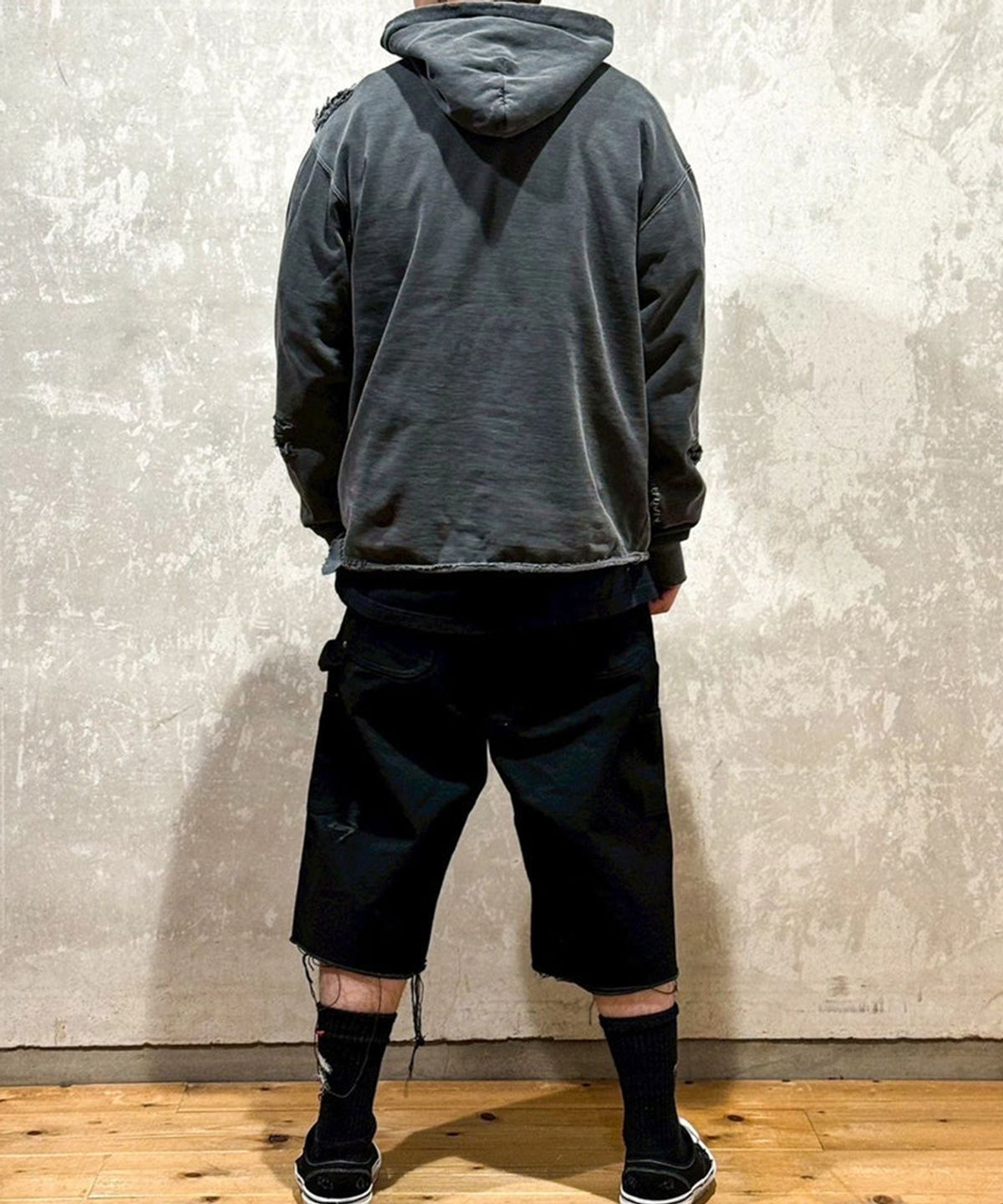 마이너스(MINUS) Inactive Hoodie With Repaired - AGED BLACK