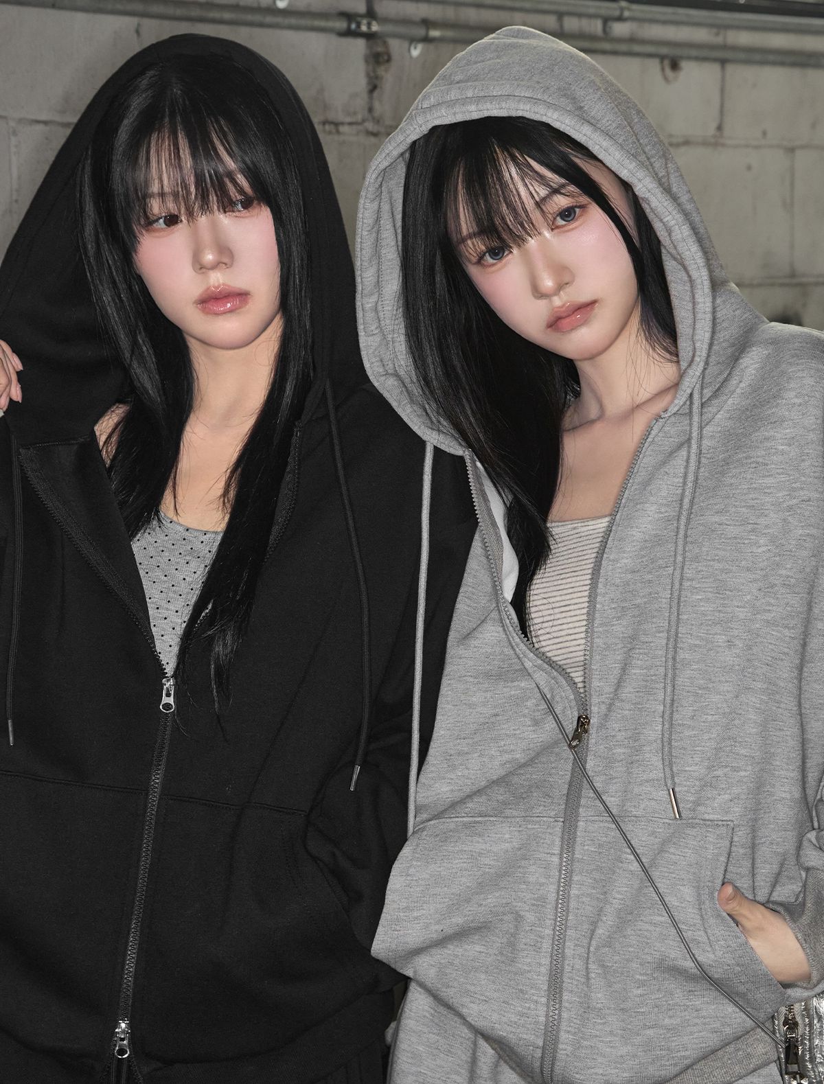 루프(LOOXP) 베이직 무지 투웨이 오버핏 후드집업 그레이