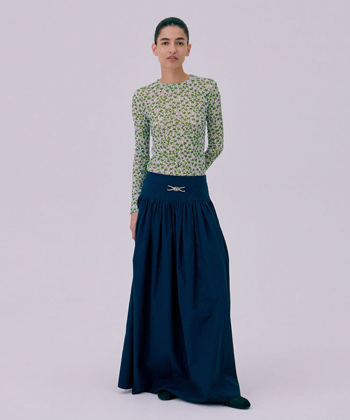 분더캄머(WNDERKAMMER) Shirring Maxi Skirt_Navy(셔링 맥시 스커트_네이비)