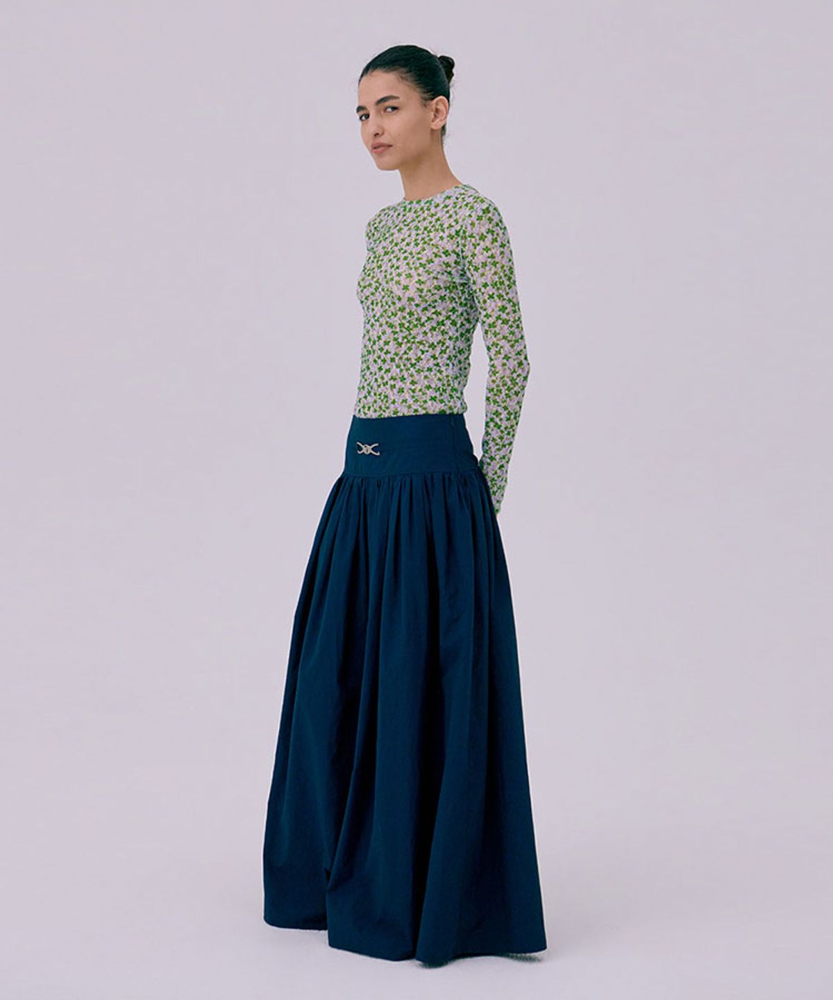 분더캄머(WNDERKAMMER) Shirring Maxi Skirt_Navy(셔링 맥시 스커트_네이비)