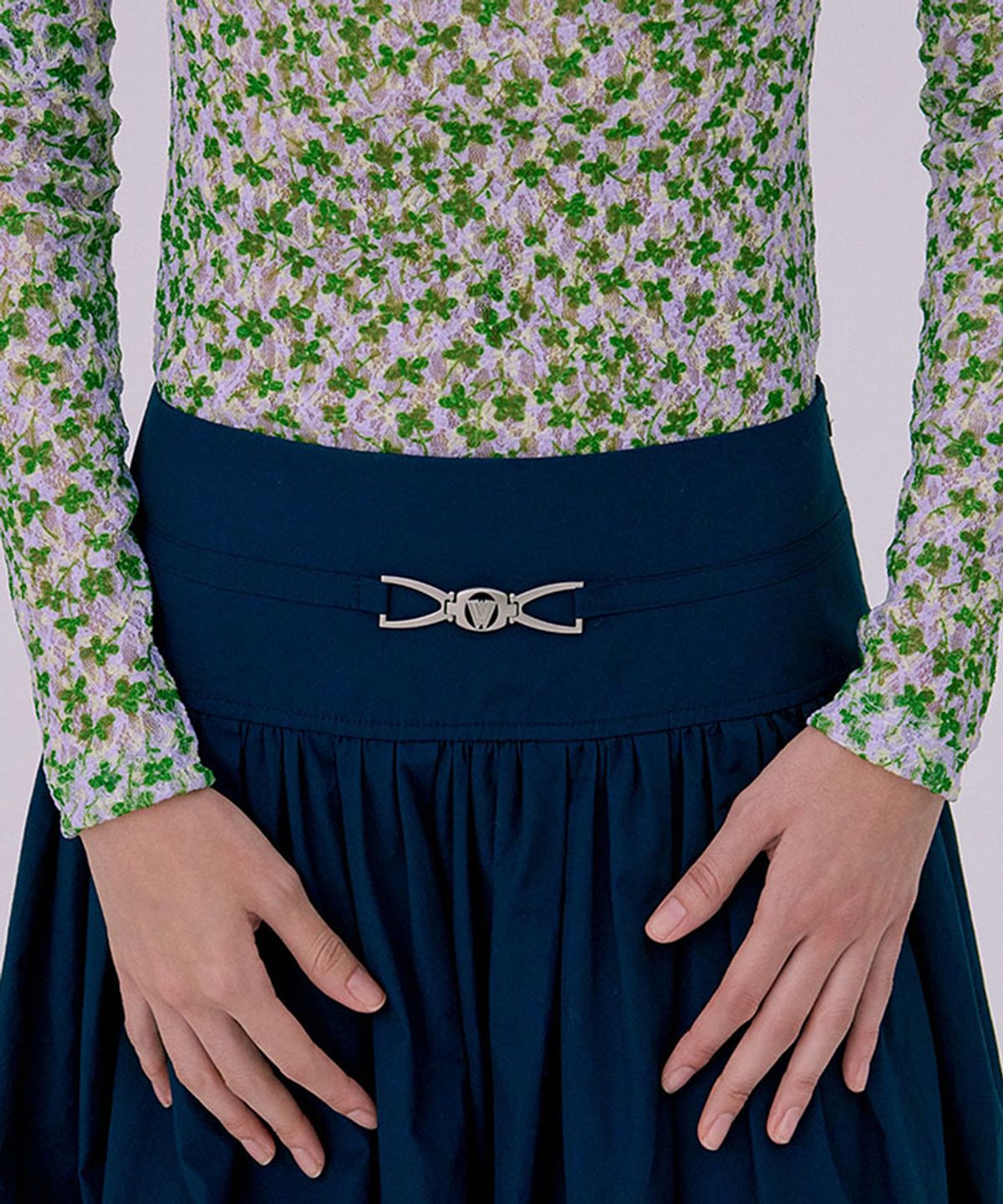 분더캄머(WNDERKAMMER) Shirring Maxi Skirt_Navy(셔링 맥시 스커트_네이비)