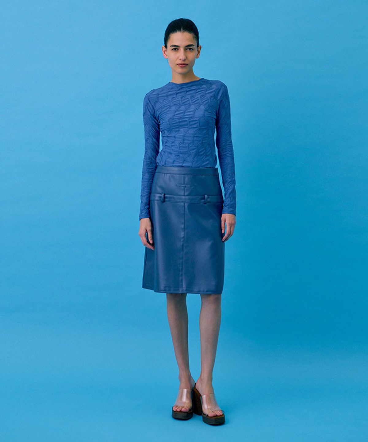 분더캄머(WNDERKAMMER) Midi Leather Skirt_Blue(미디 가죽 스커트_블루)