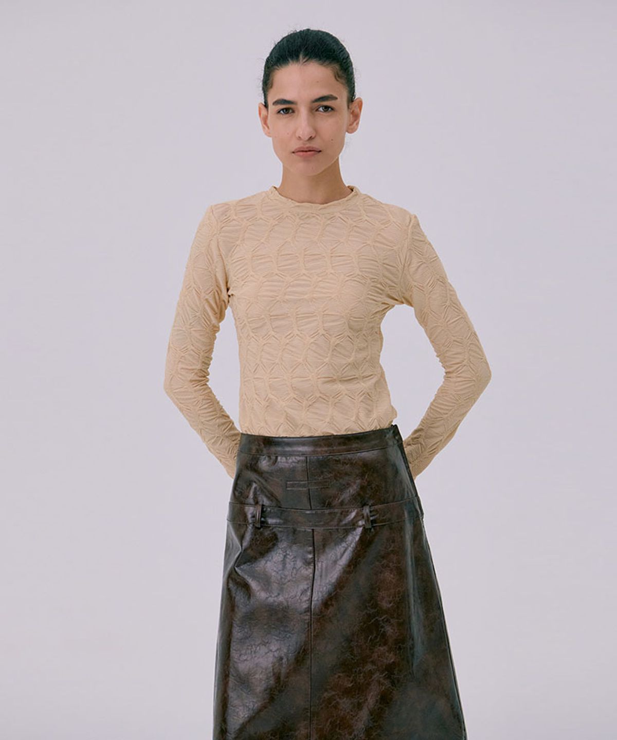 분더캄머(WNDERKAMMER) Midi Leather Skirt_Brown(미디 가죽 스커트_브라운)