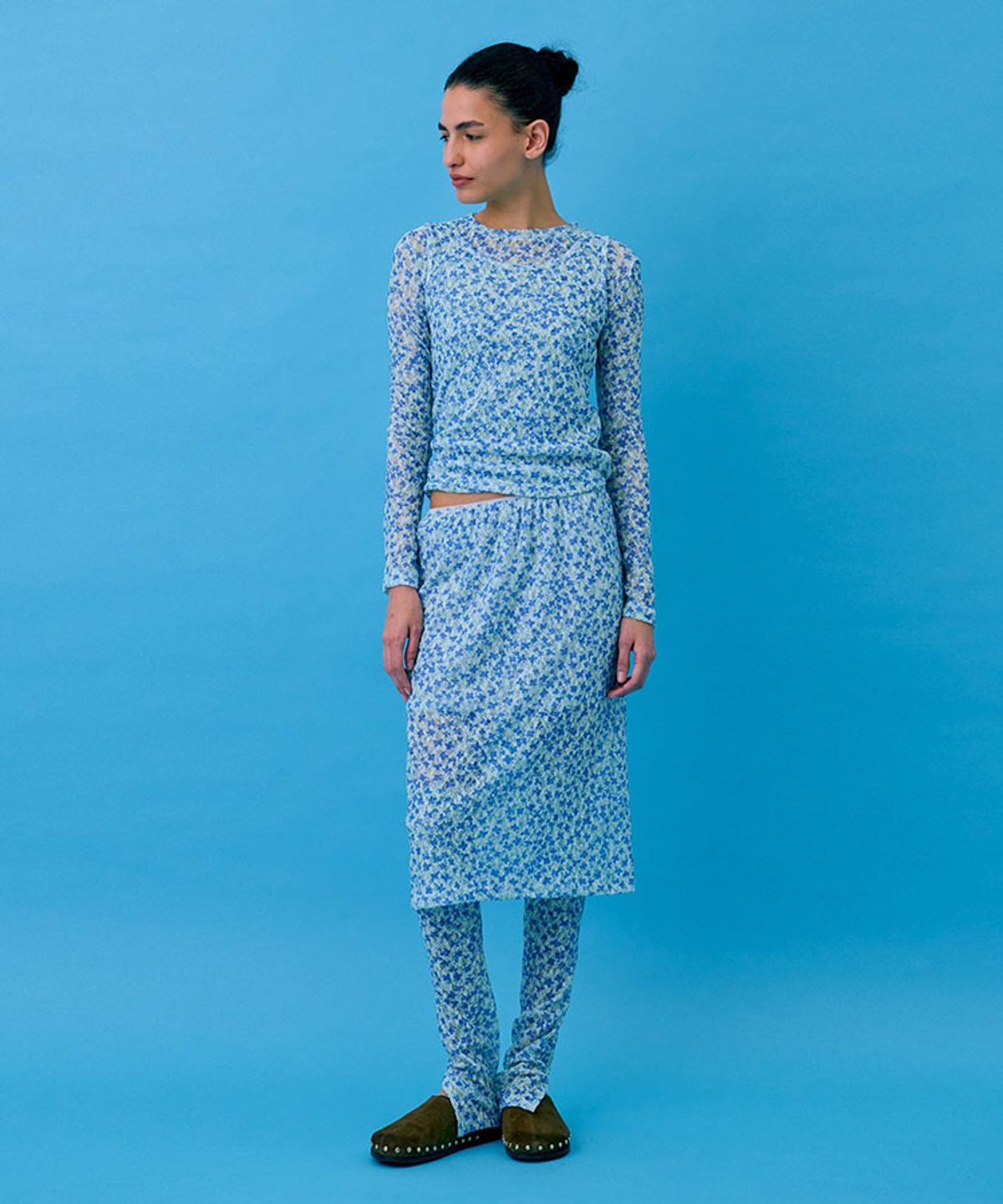 분더캄머(WNDERKAMMER) Floral Skirt_Light Blue(플로랄 스커트_라이트블루)