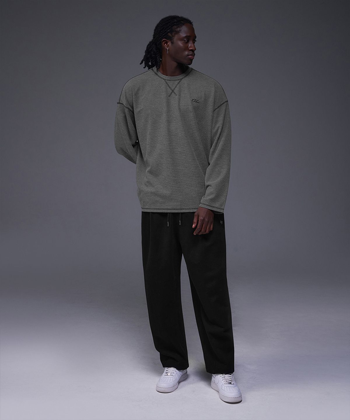 본투윈(BORN TO WIN) B PENDANT WAFFLE LONG SLEEVE [MELANGE CHARCOAL]