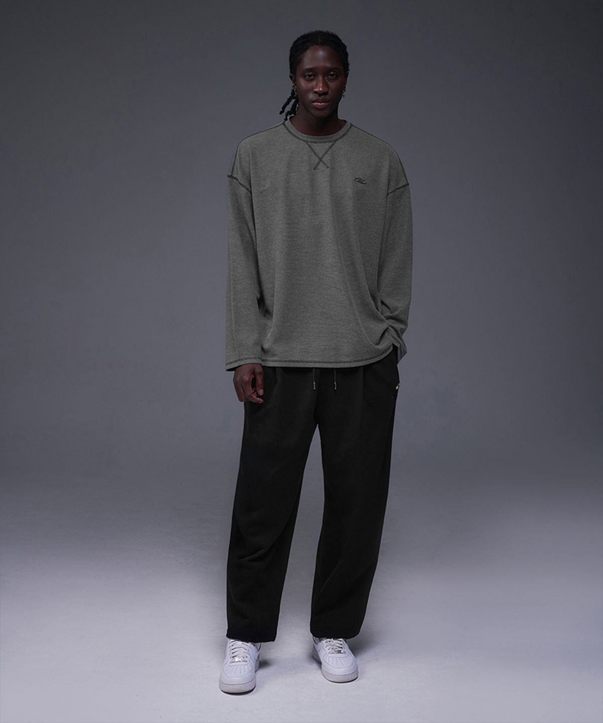 본투윈(BORN TO WIN) B PENDANT WAFFLE LONG SLEEVE [MELANGE CHARCOAL]