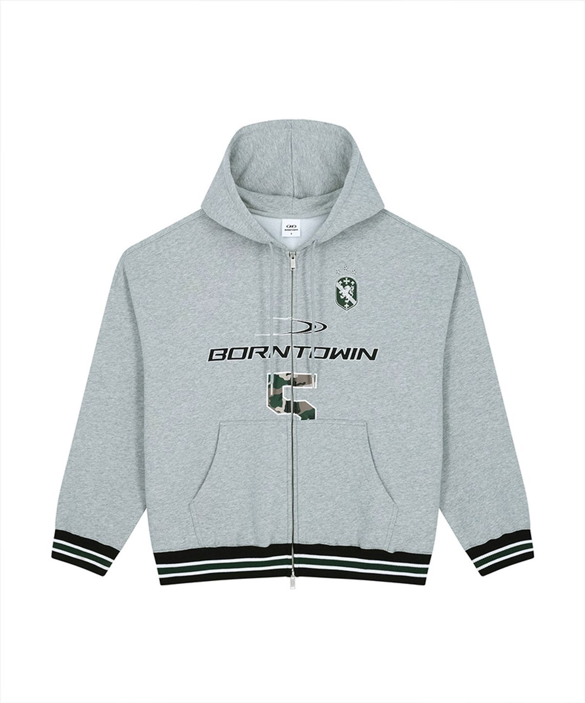 본투윈(BORN TO WIN) NUMBER 5 RUGBY HOODIE ZIP-UP [MELANGE GREY]