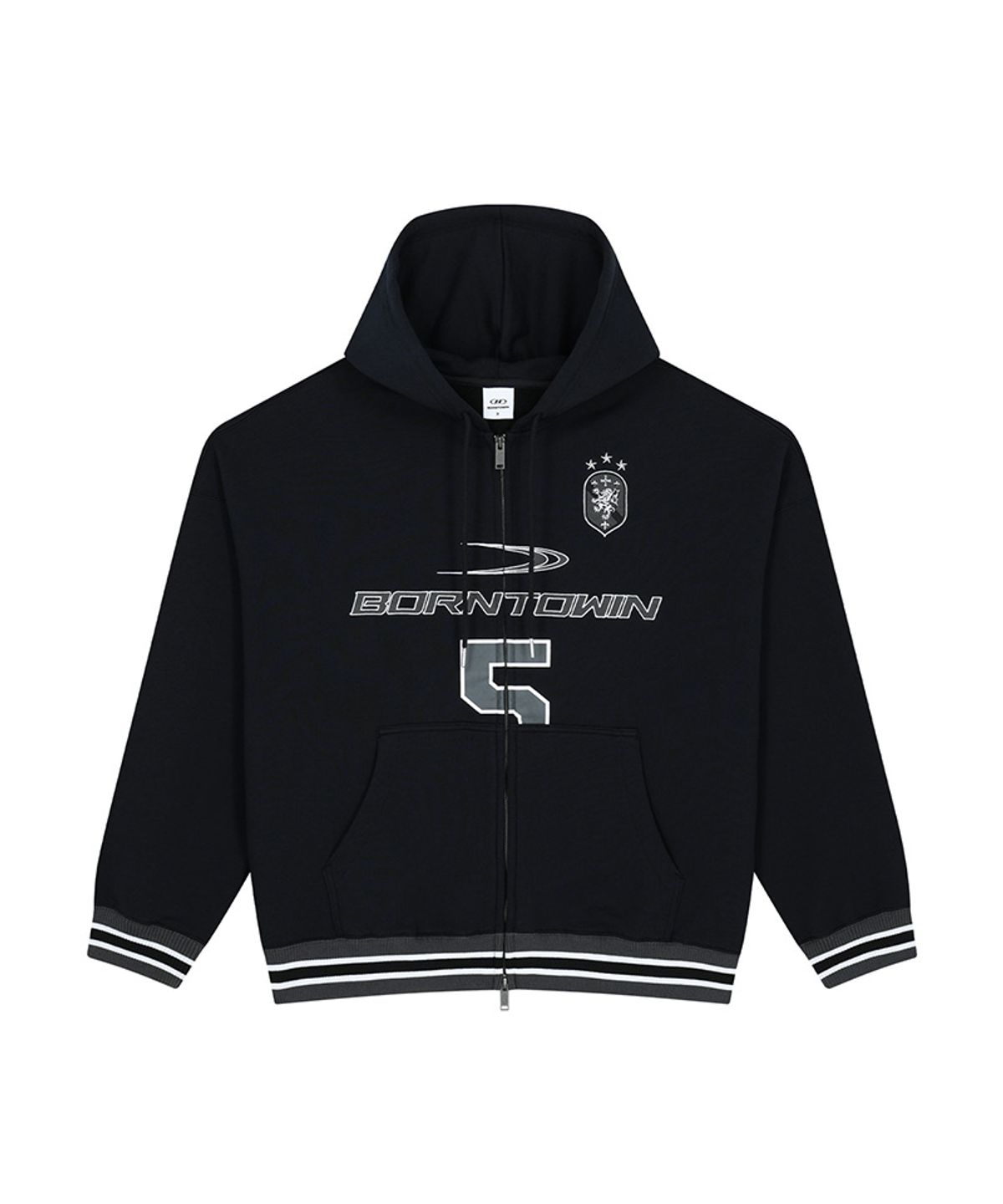 본투윈(BORN TO WIN) NUMBER 5 RUGBY HOODIE ZIP-UP [BLACK]