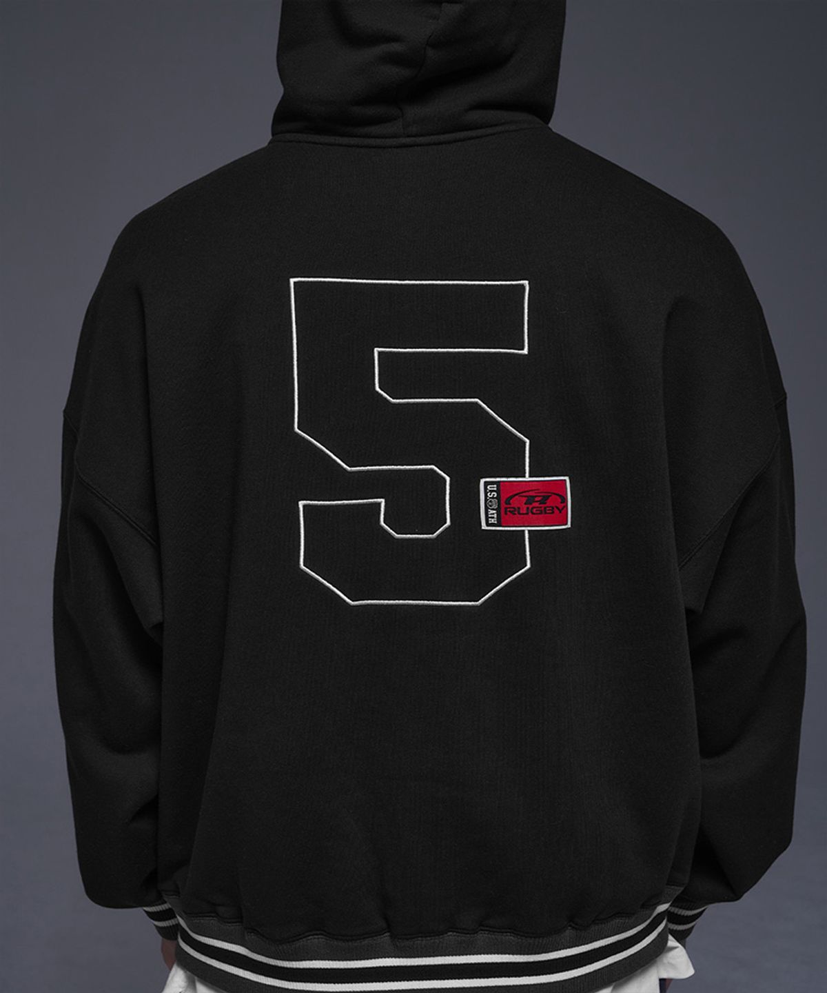 본투윈(BORN TO WIN) NUMBER 5 RUGBY HOODIE ZIP-UP [BLACK]