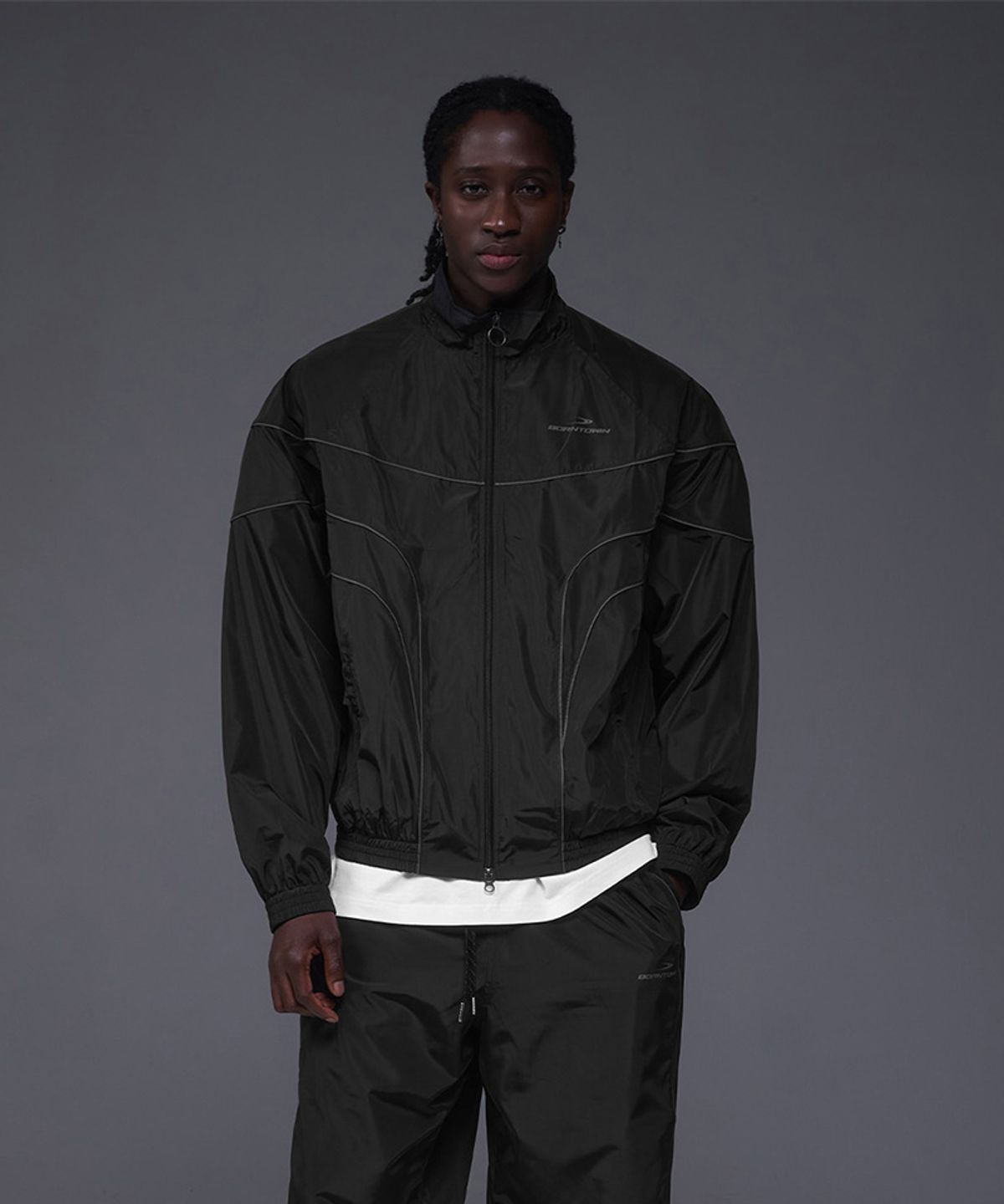 본투윈(BORN TO WIN) WOVEN PIPING TRACK JACKET [BLACK]