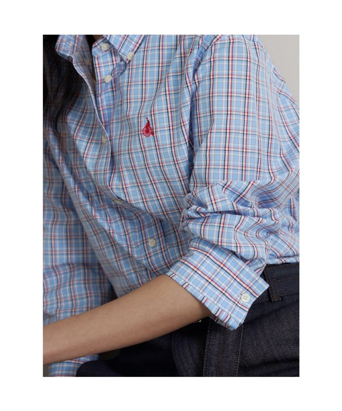 빈폴 레이디스(BEANPOLE LADIES) 그리드 체크 셔츠  스카이 블루 (BF6264C03Q)