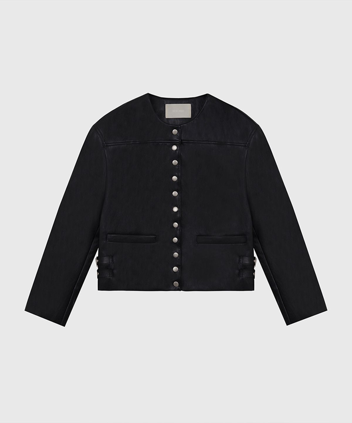 퀸스래빗(Q'SRB) Round neck Leather Snap Jacket
