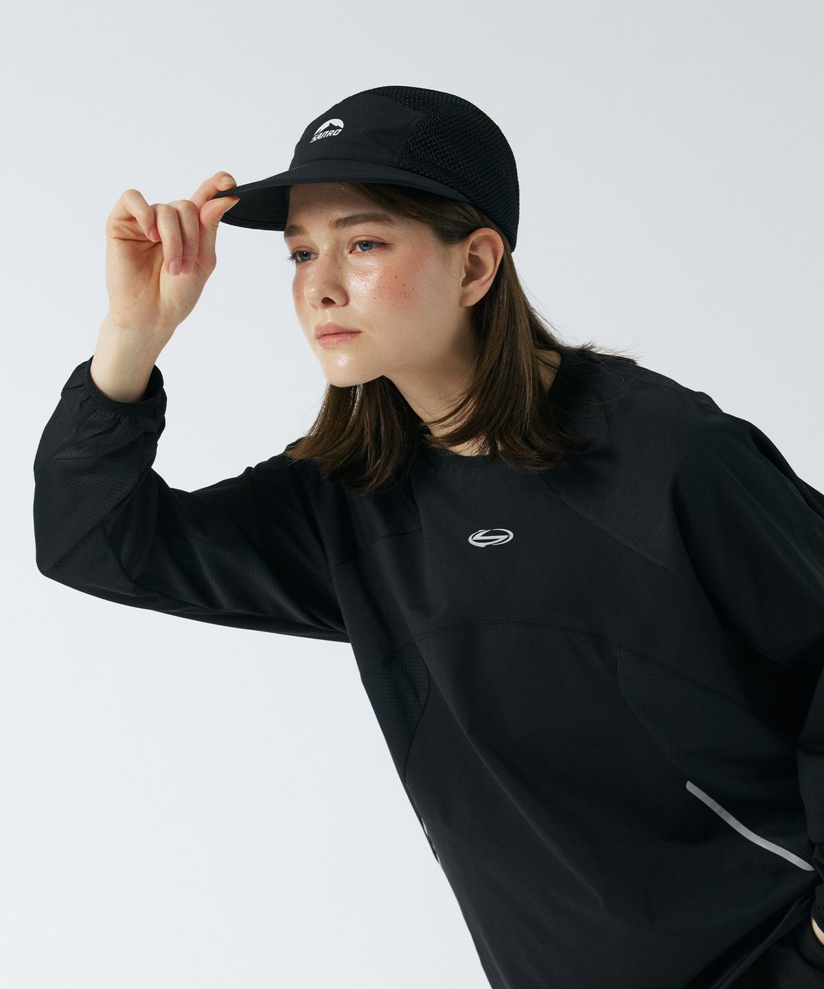 산로(SANRO) [UNISEX] 탑 메쉬 러닝 캡 모자 - 블랙